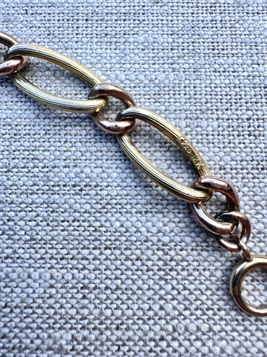 Beautiful Vintage Bi-Color Gold Filled Figaro Link Bracelet