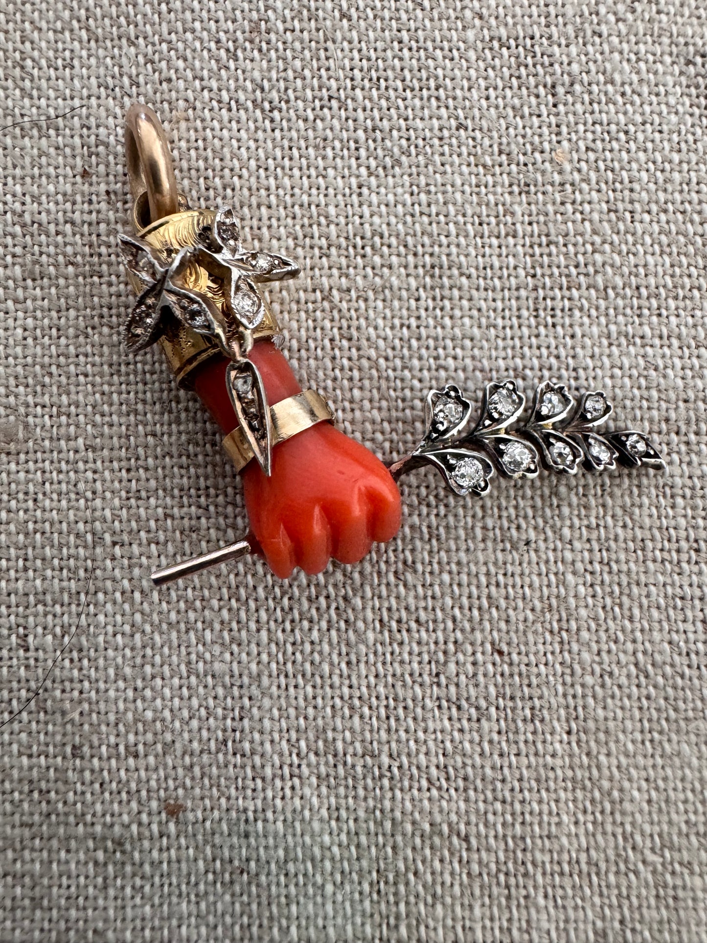 Antique Coral Hand with Diamond Frond