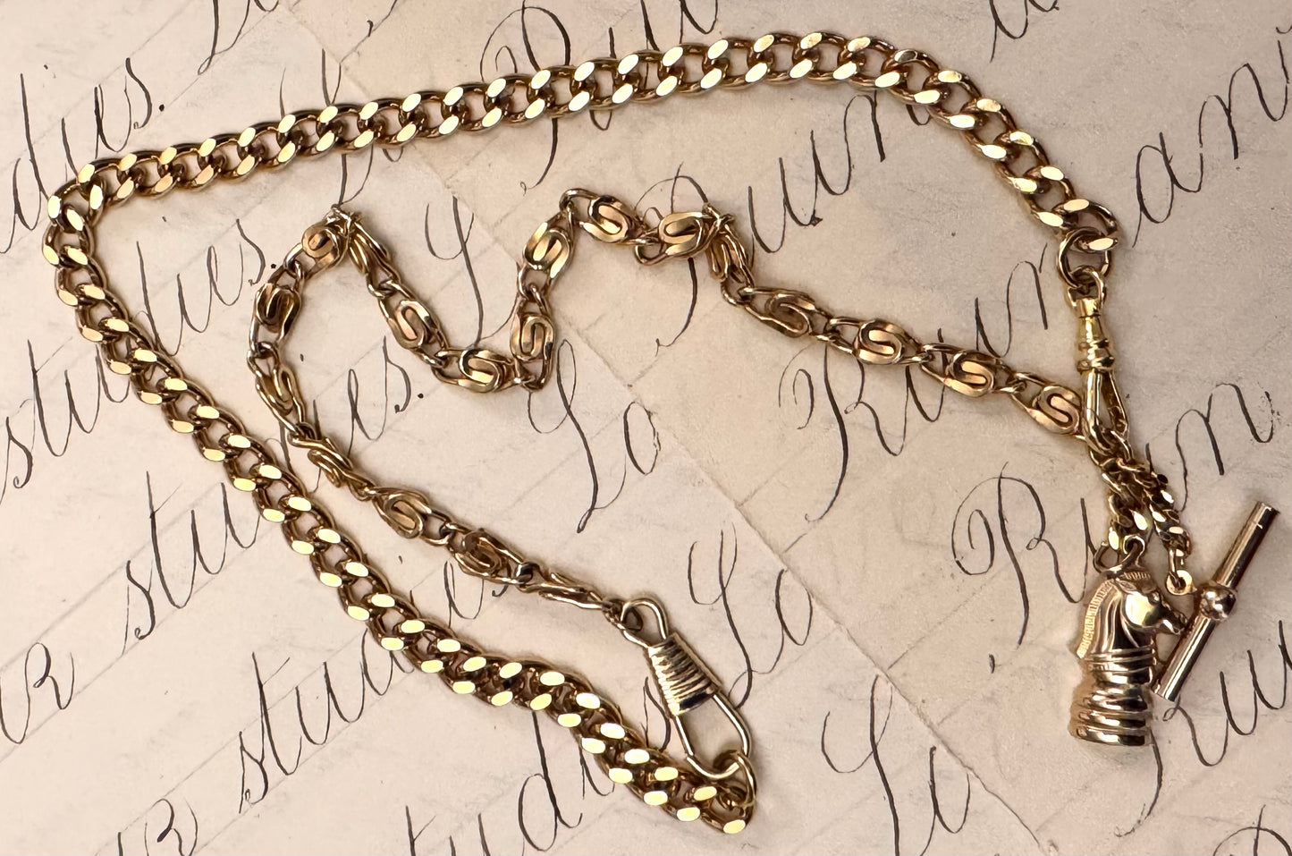 Heavy Gold Plated Watch Chain Necklace with Charm