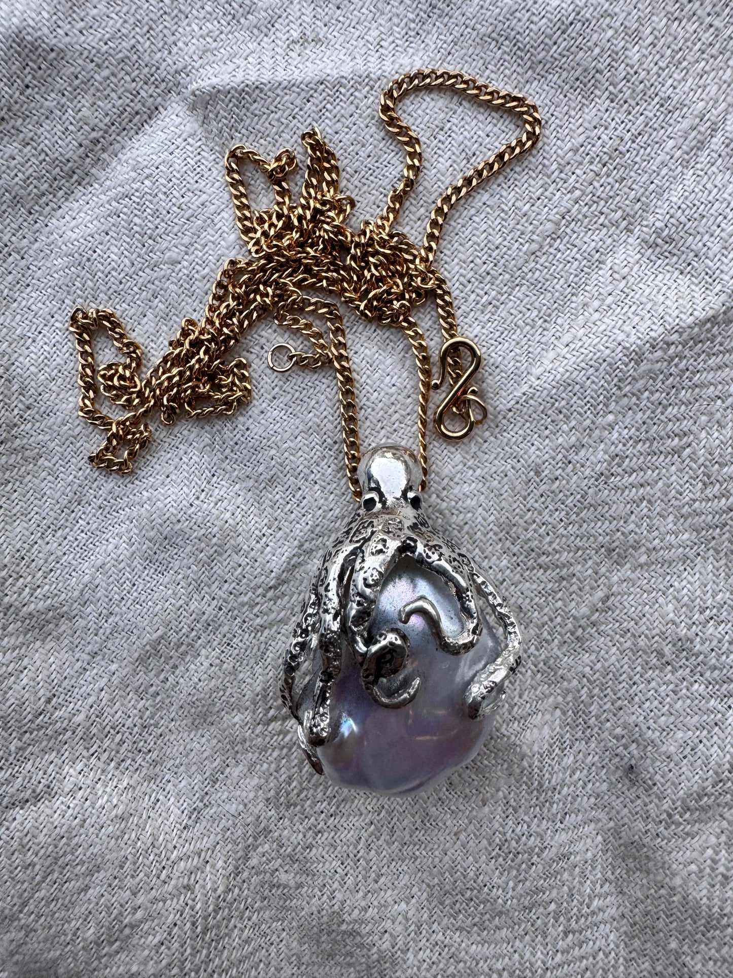SILVER Octopus and Giant Pearl Pendant