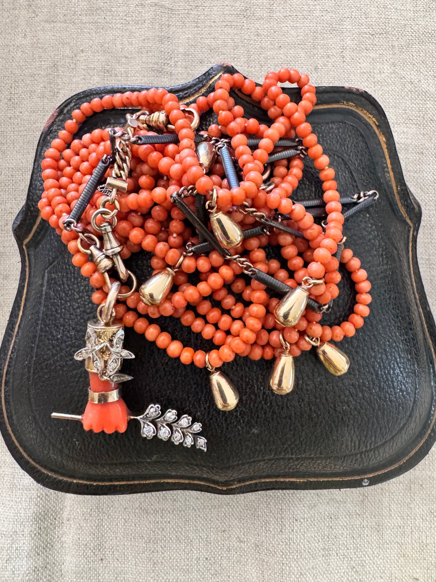 120” Long Coral + 14k Gold Necklace