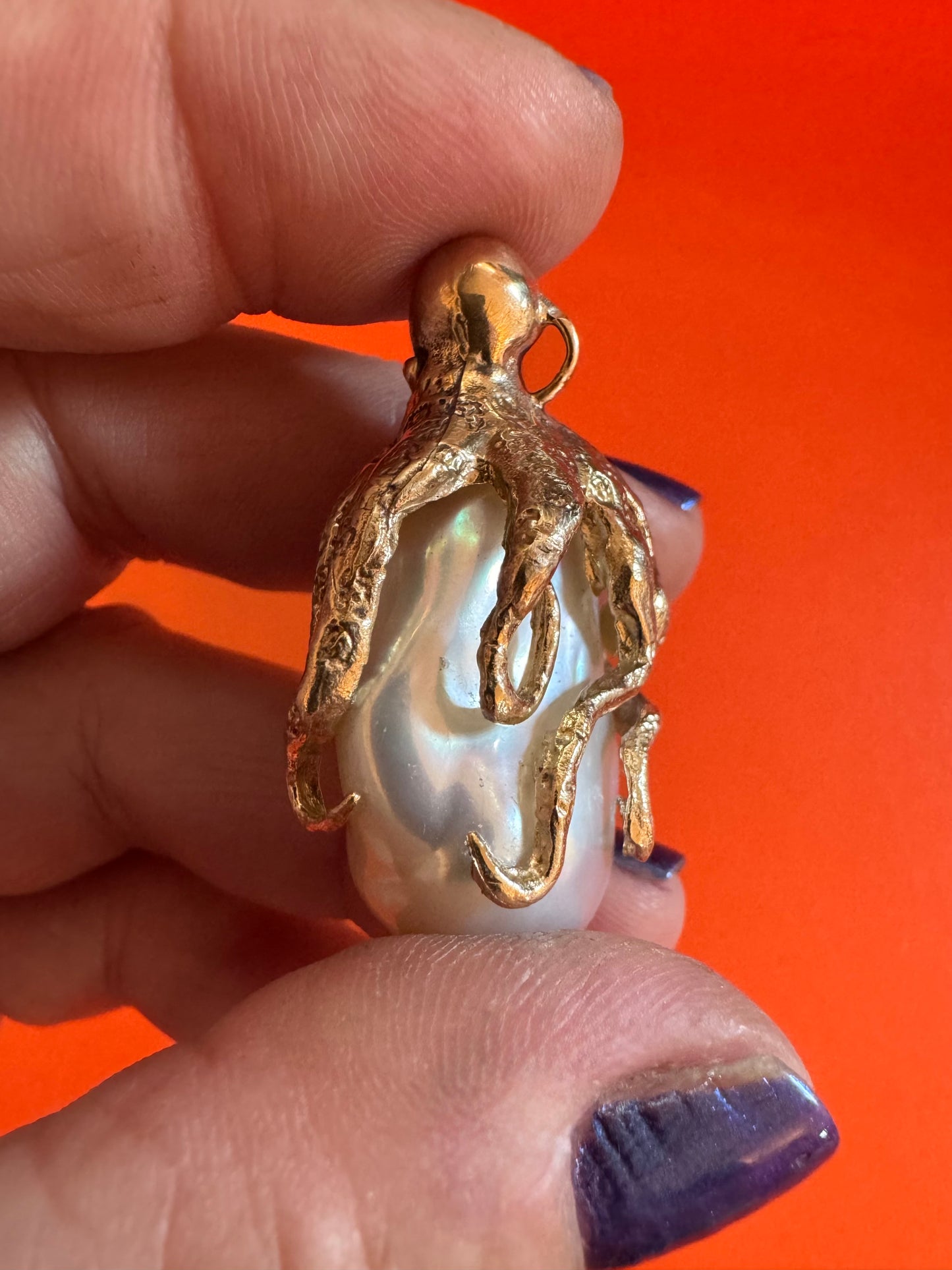 Giant Gold Octopus and Pearl Pendant