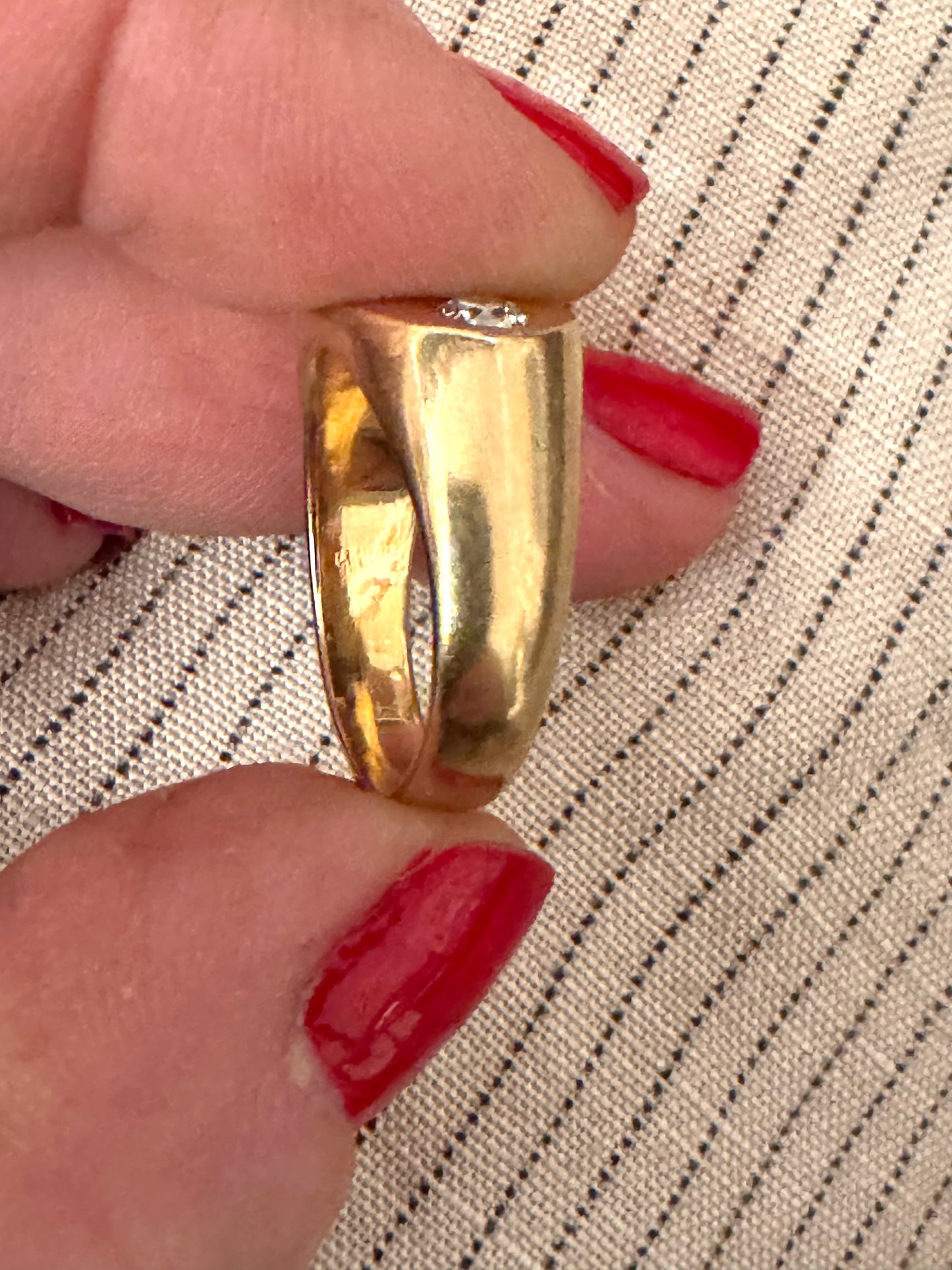 Vintage 18k Sapphire and Diamond Gypsy Ring with Flat Top