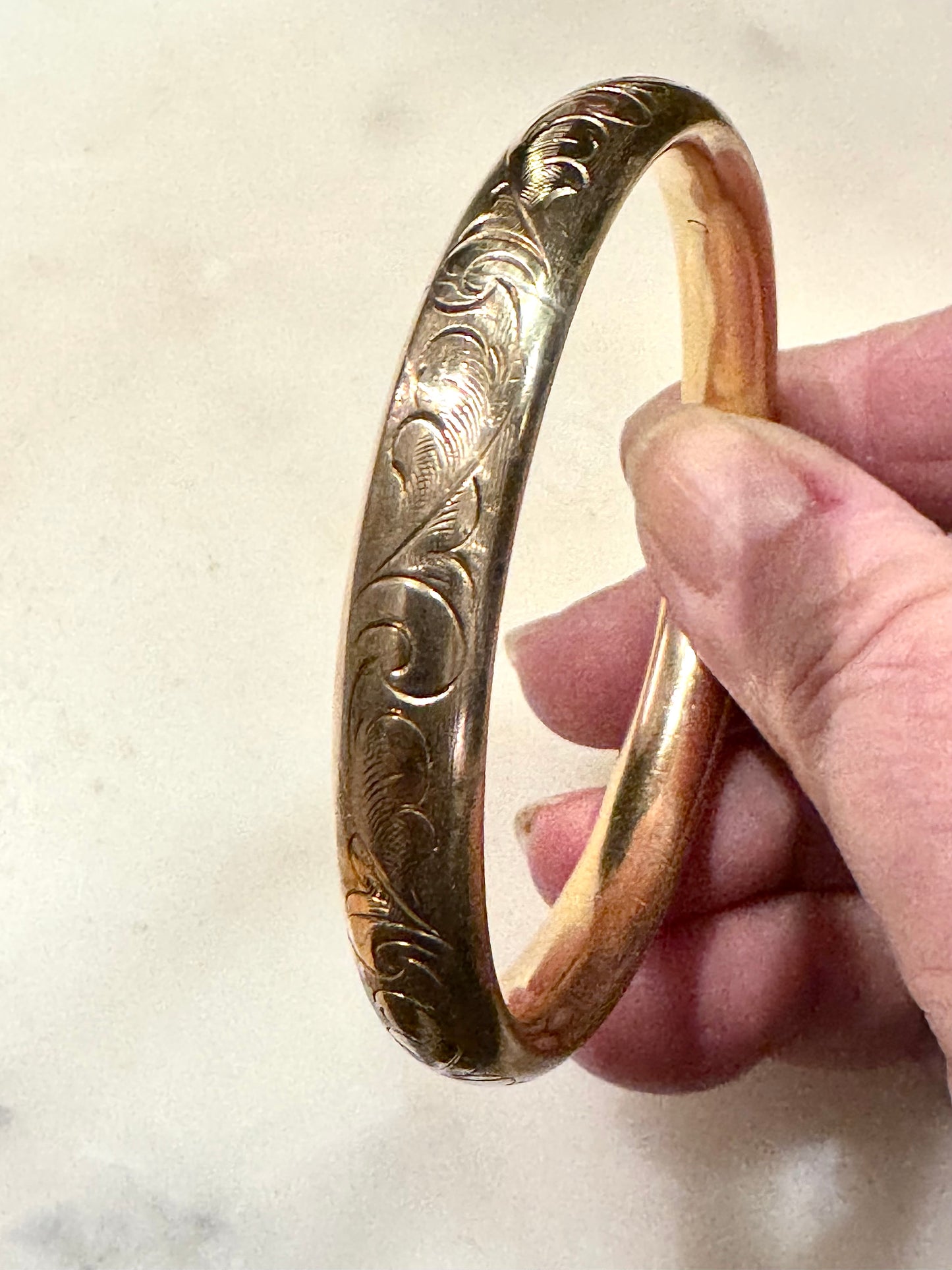Rare Slip on Gold Filled Engraved Bangle