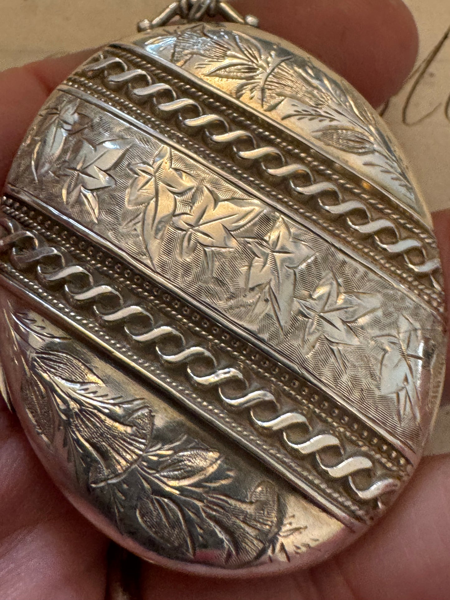 Gorgeous English Victorian Sterling Locket with Ivy Leaves