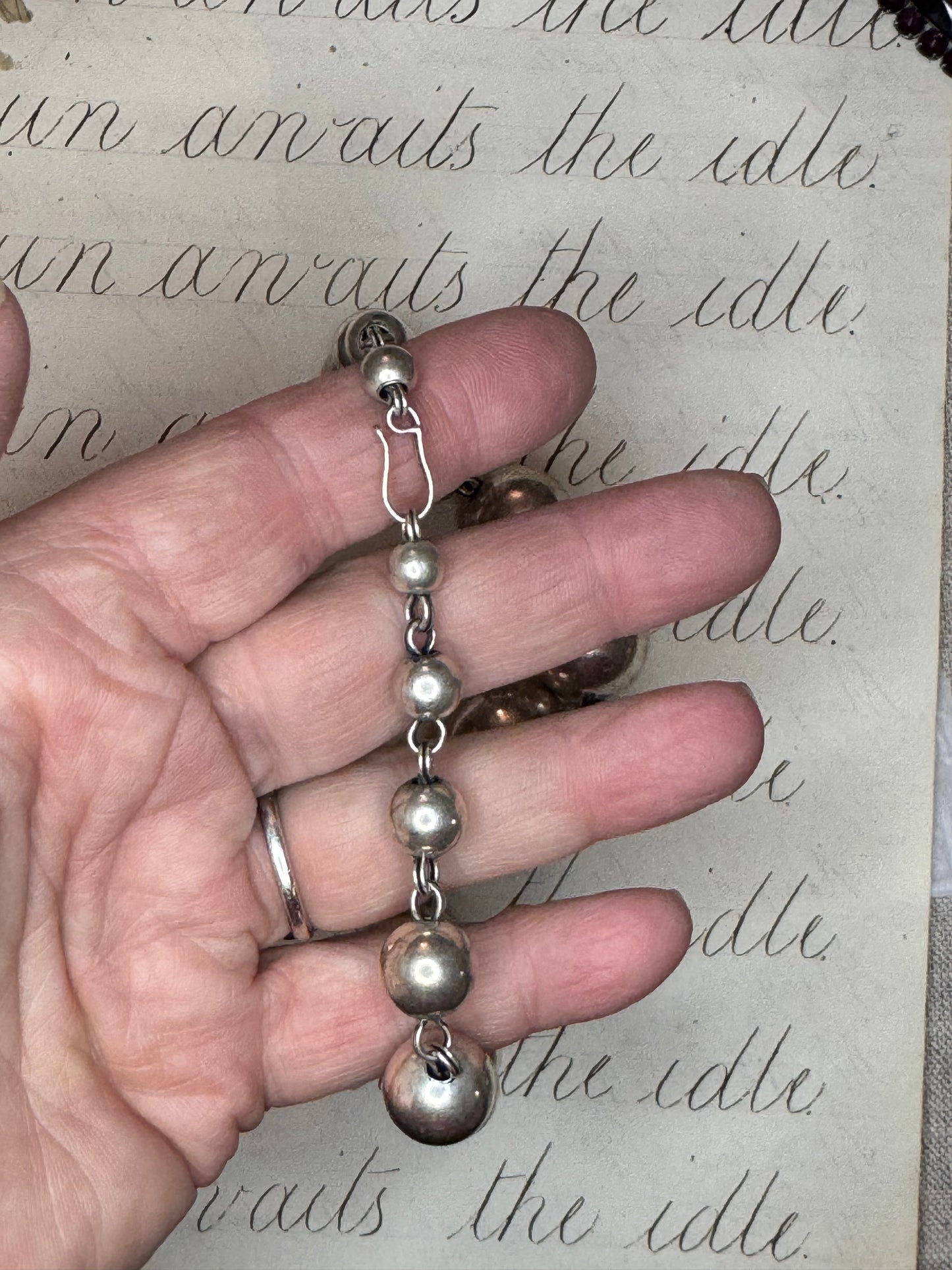 Heavy Vintage Sterling Graduate Linked Ball Bead Necklace