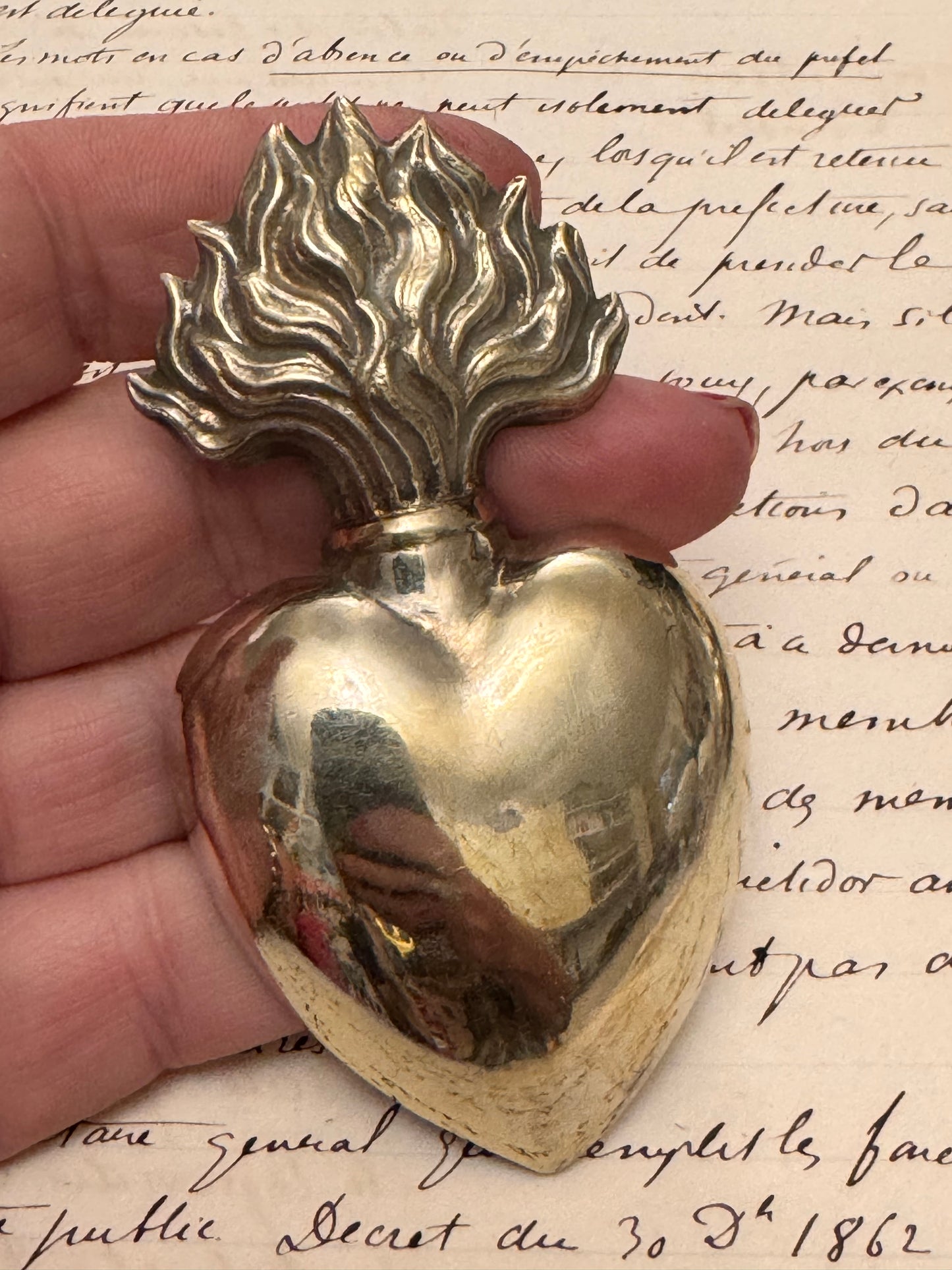 Beautiful Silver Ex Voto Flaming Heart #2