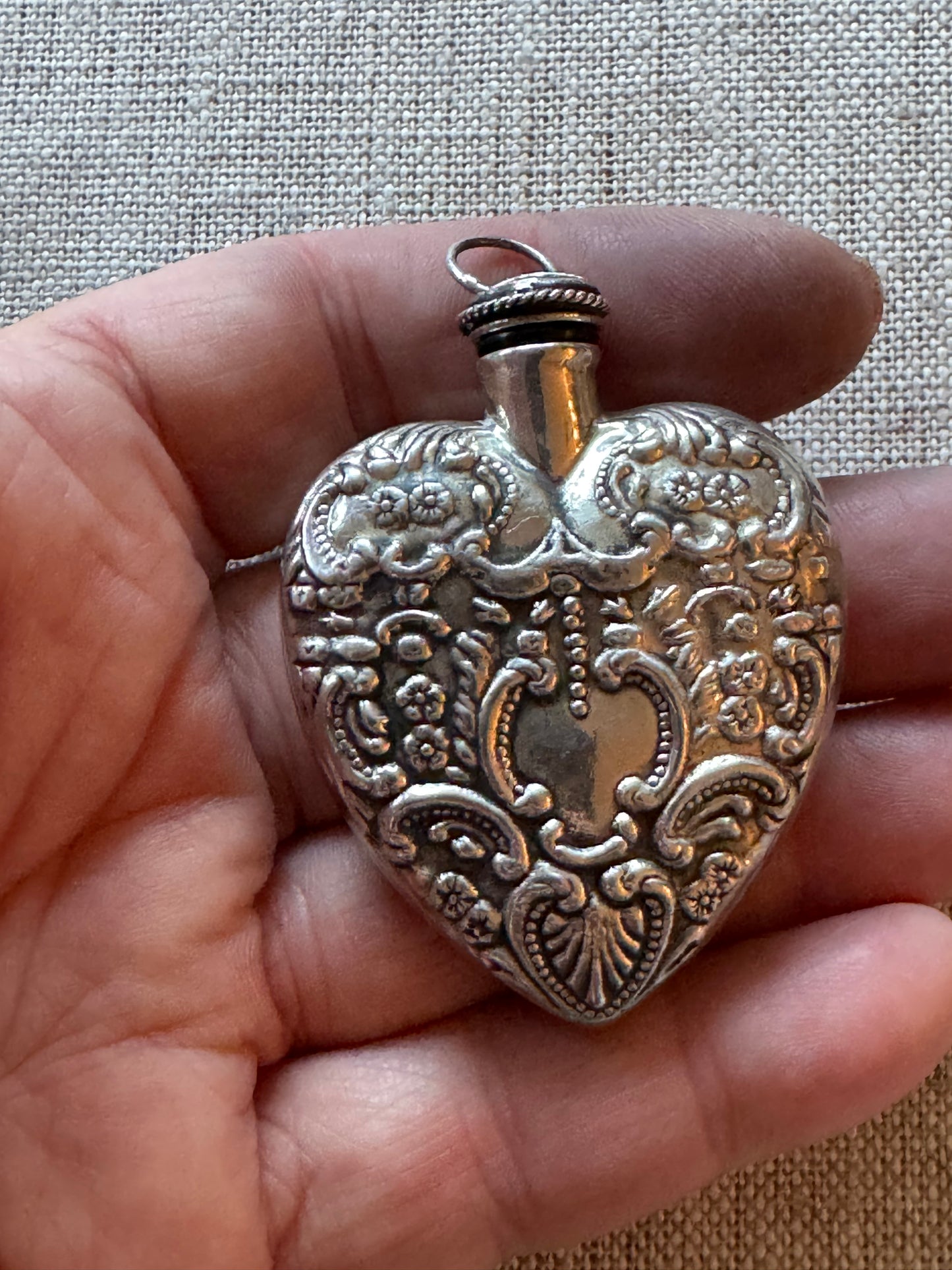 Victorian Revival Repoussé Heart Perfume Bottle