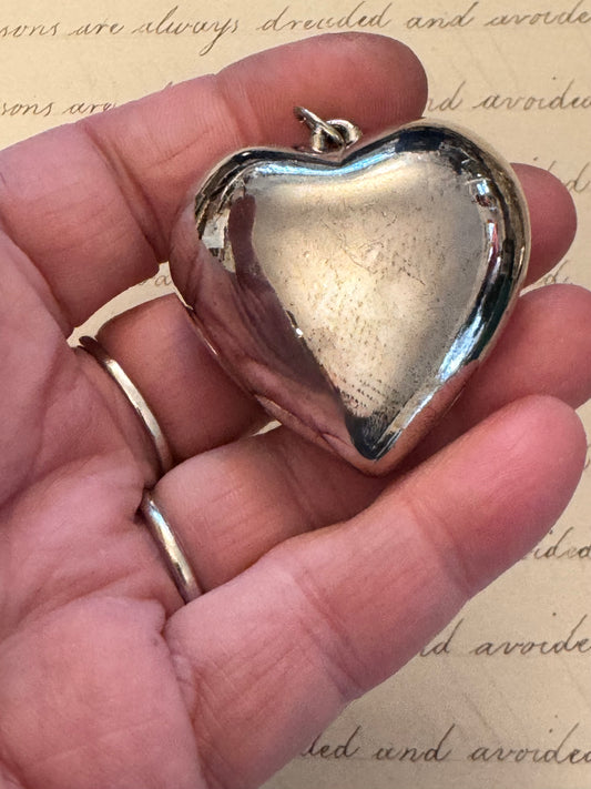 Perfect Vintage Huge Puffy Silver Heart Pendant
