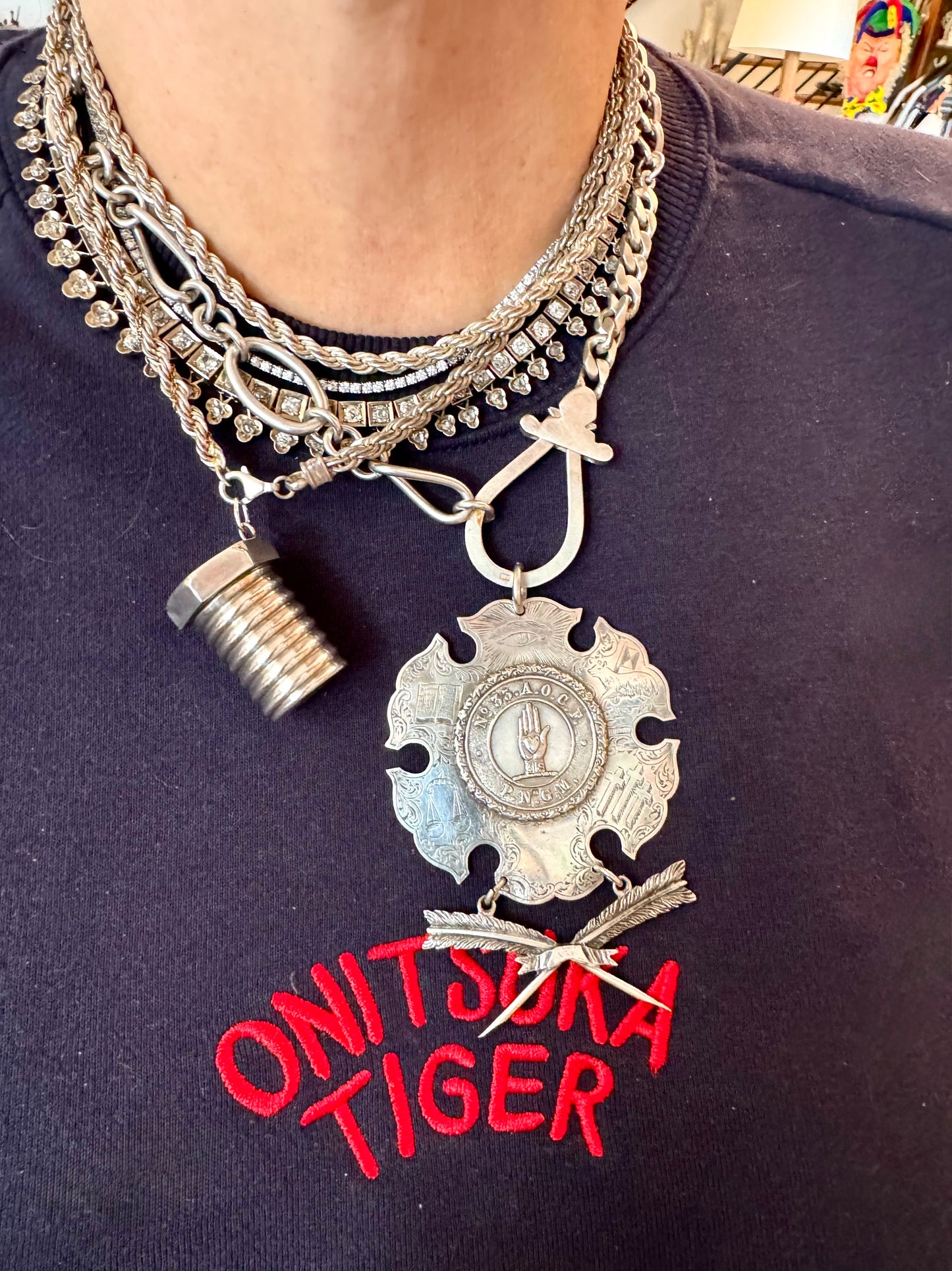 amazing vintage sterling chain with handmade connector and bracelet section