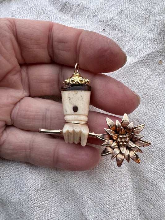 Antique Bone Hand with Flower