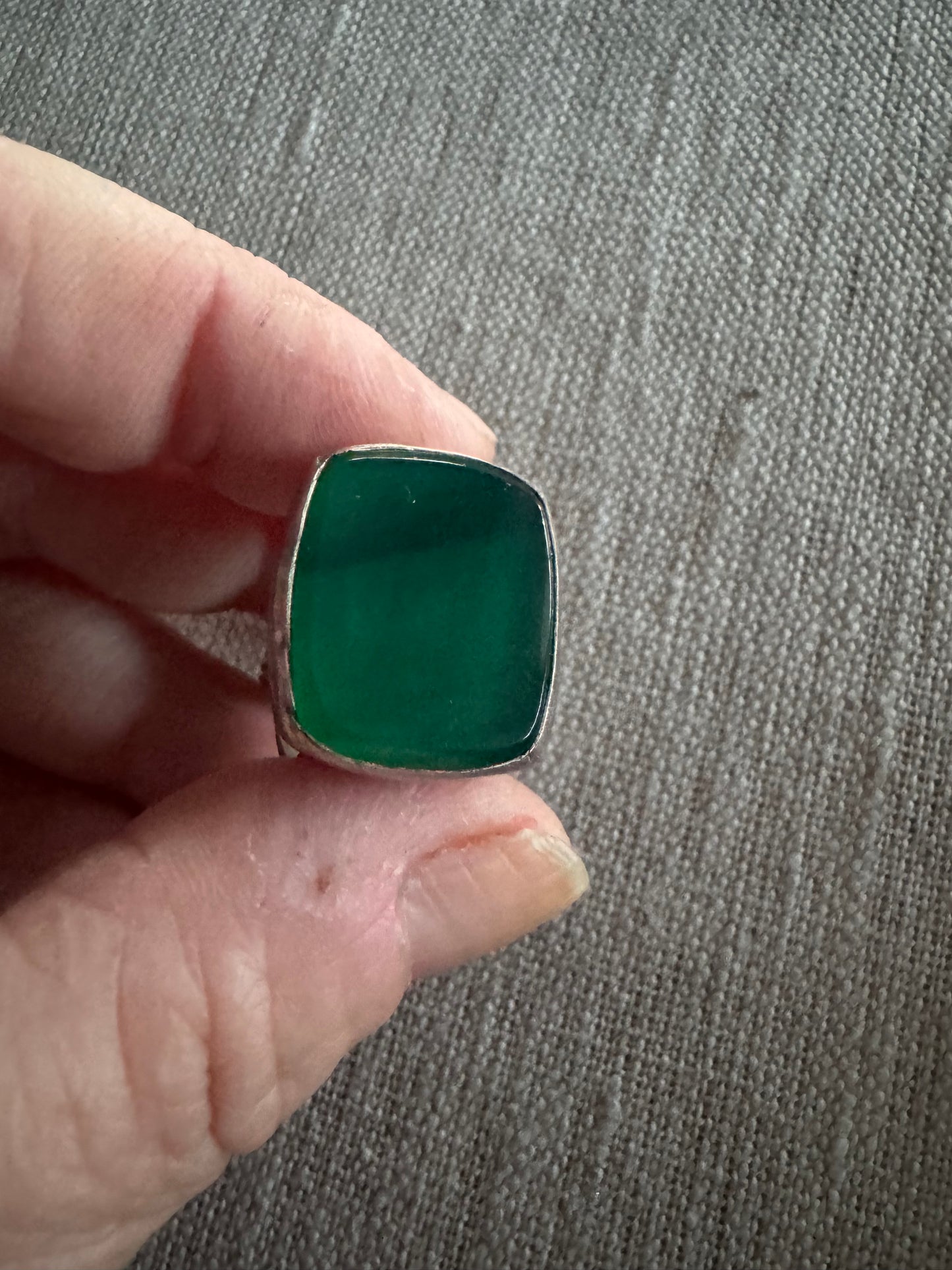 antique sterling silver fob with green agate