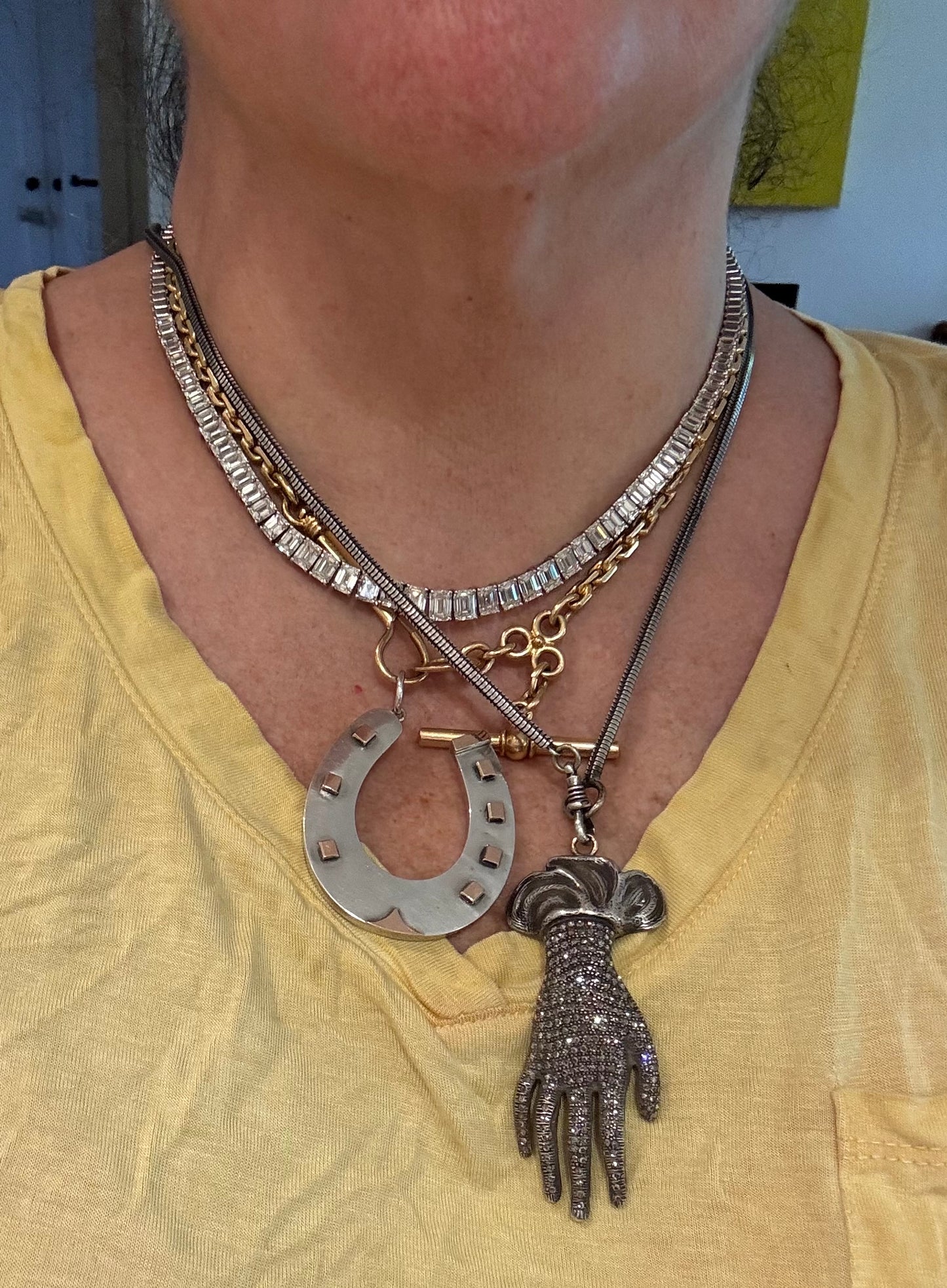 Diamond Encrusted Large Hand Pendant