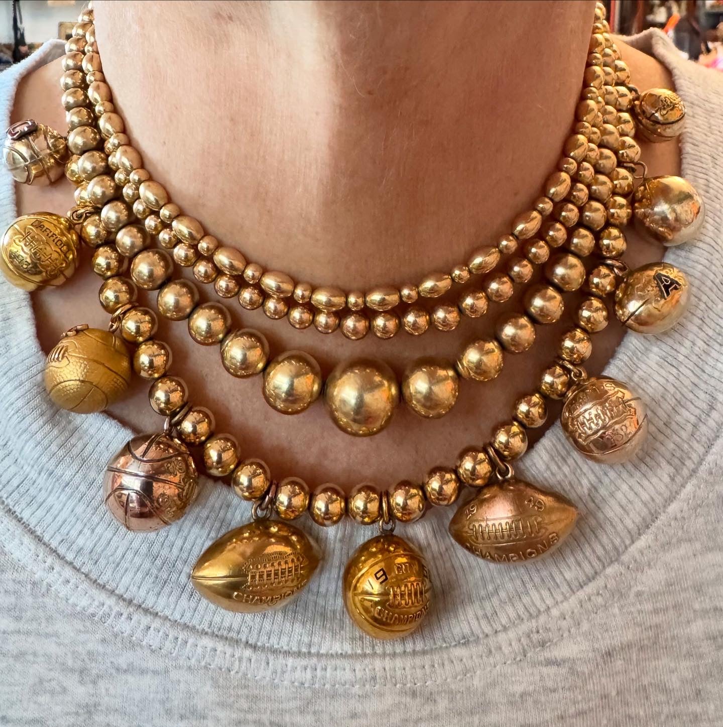 Gold Filled Sports Ball and Bead Charm Necklace