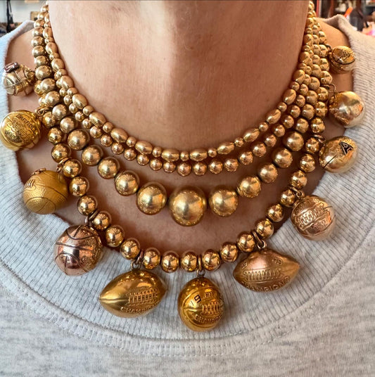 Gold Filled Sports Ball and Bead Charm Necklace