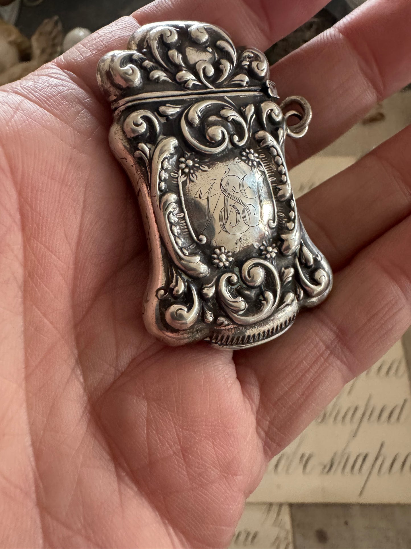 Beautiful Embossed and Engraved Match Safe