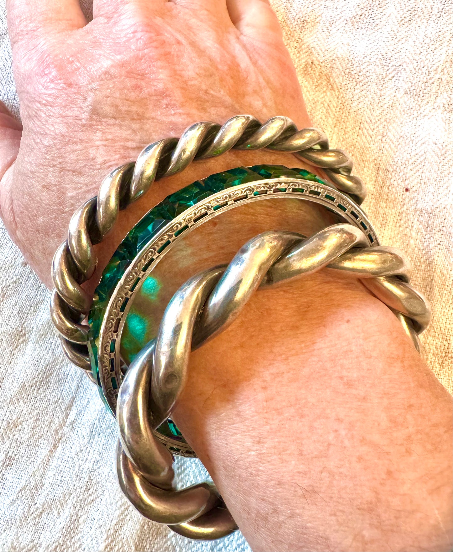 Amazing Green Paste and Silver Deco Bangle