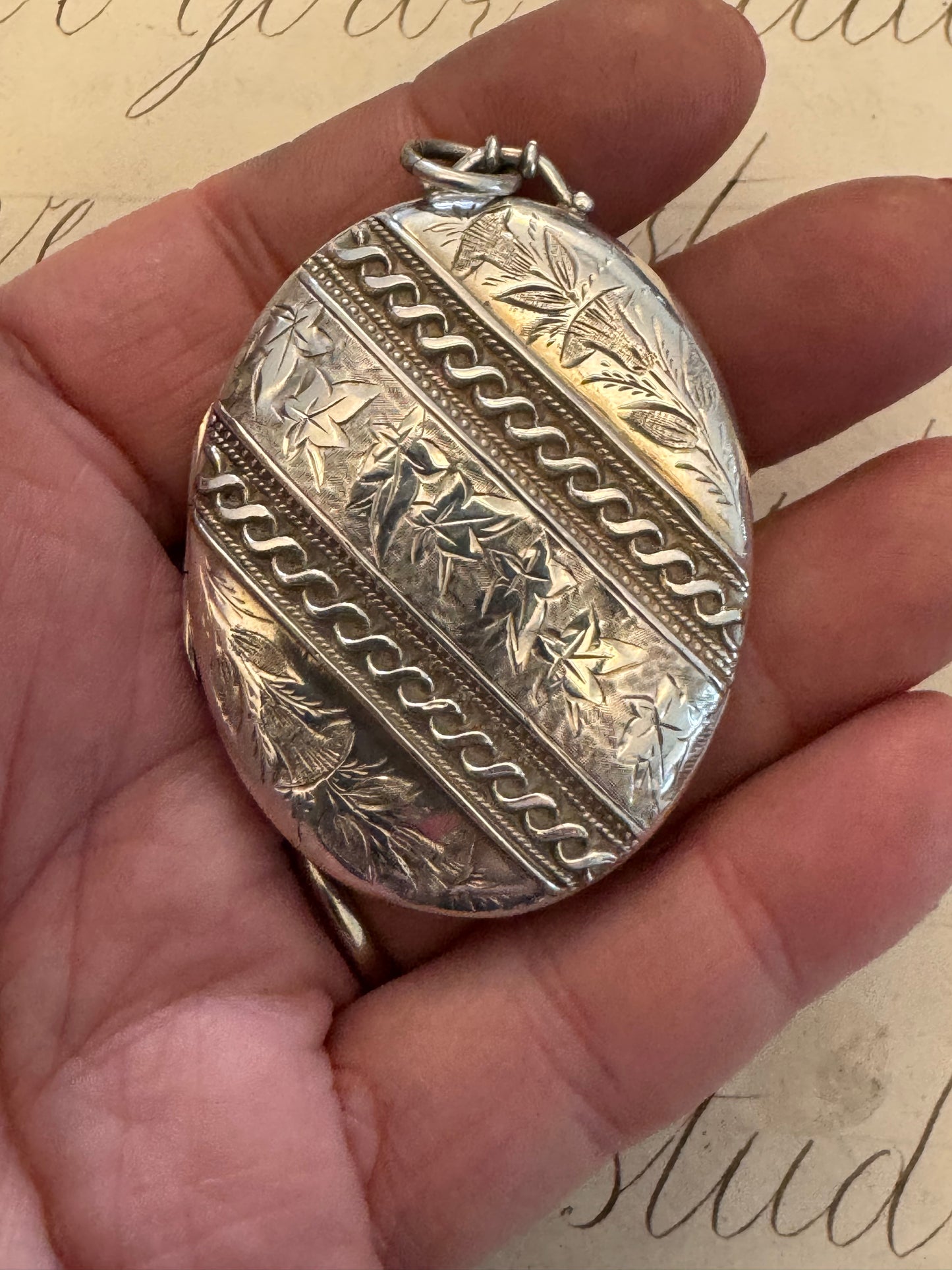 Gorgeous English Victorian Sterling Locket with Ivy Leaves