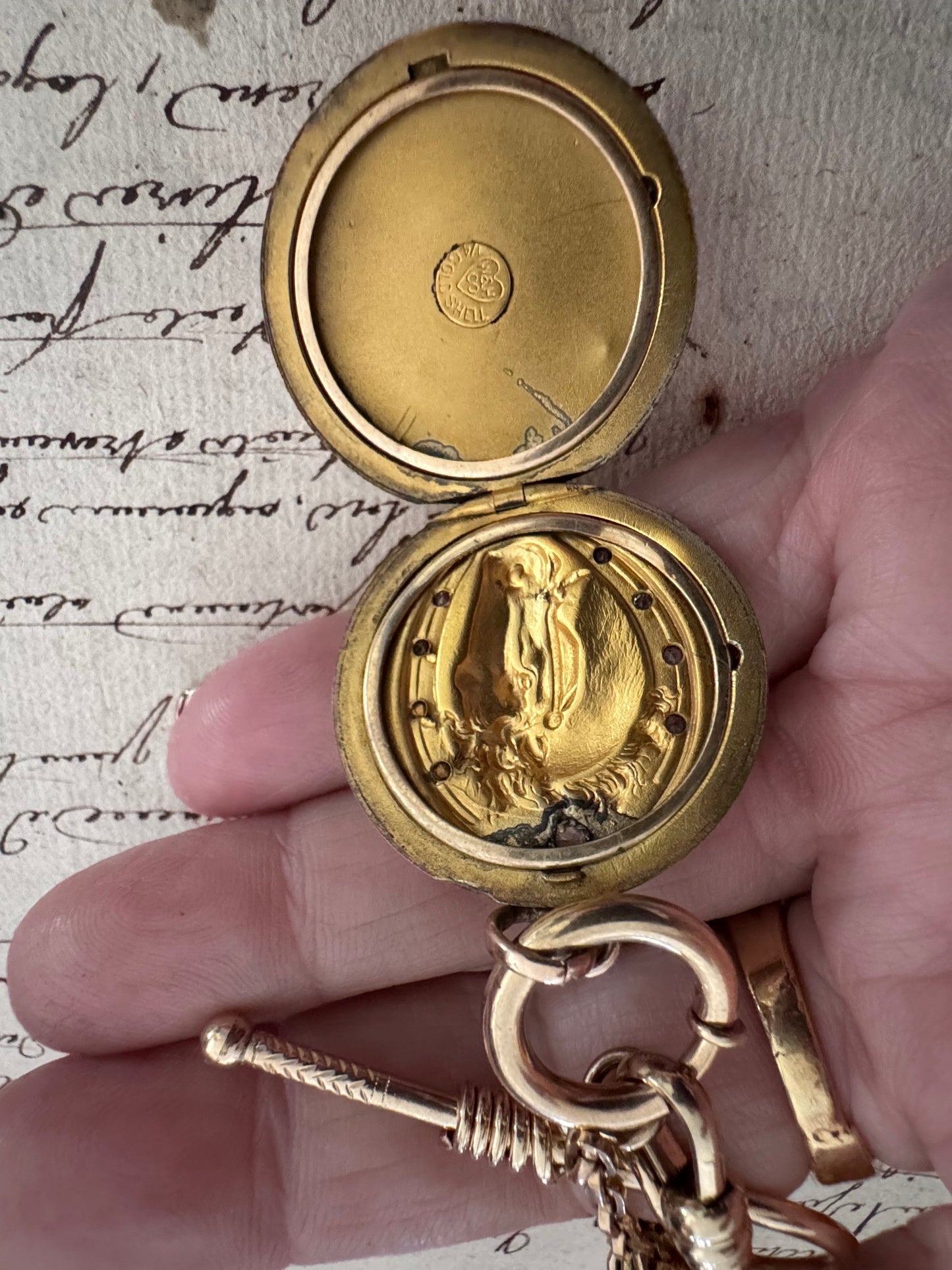 Gold Filled Watch Chain Necklace with Locket and Crop Charm