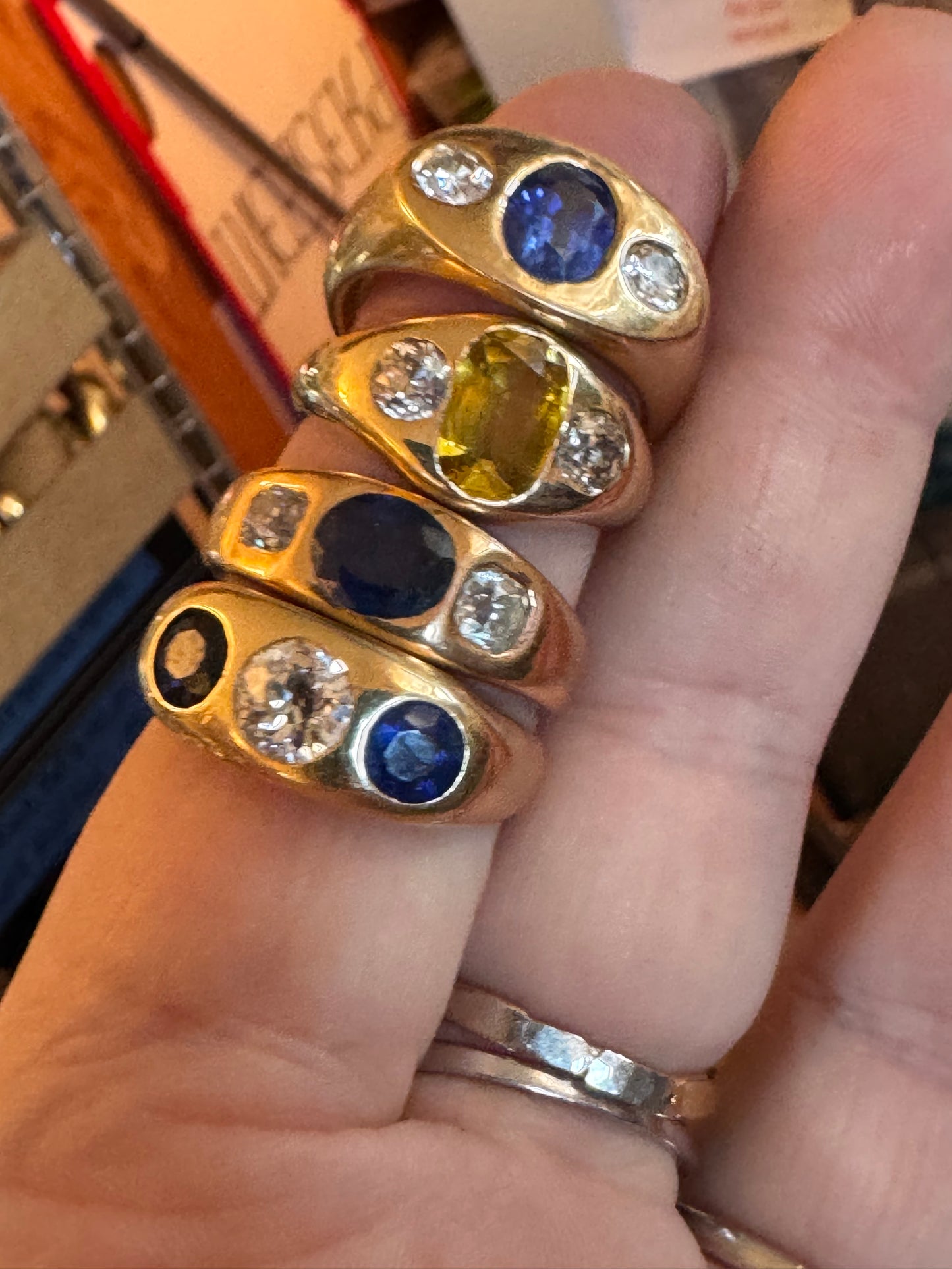 Incredible 14k Gypsy Ring with Natural Yellow Sapphire and Diamonds