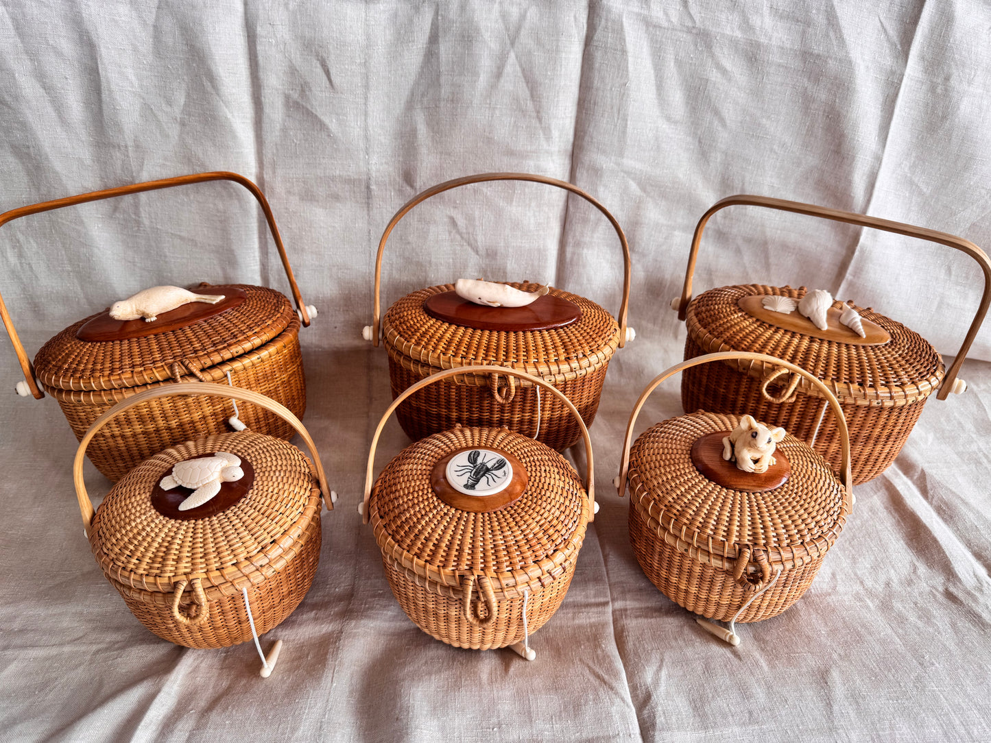 Medium Round Basket with Faux Ivory 3-Dimensional Lop Eared Bunny on the lid