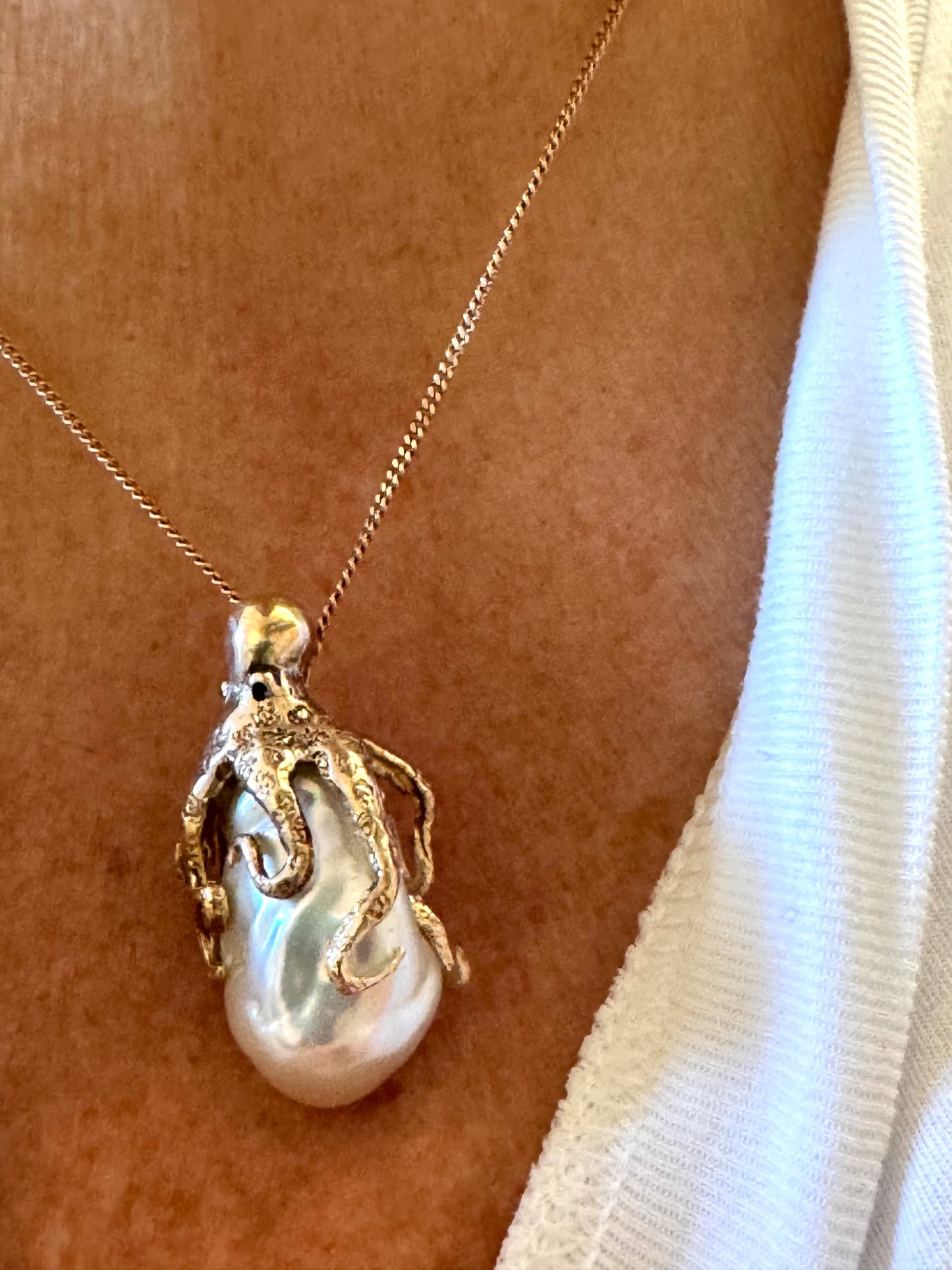 Giant Gold Octopus and Pearl Pendant