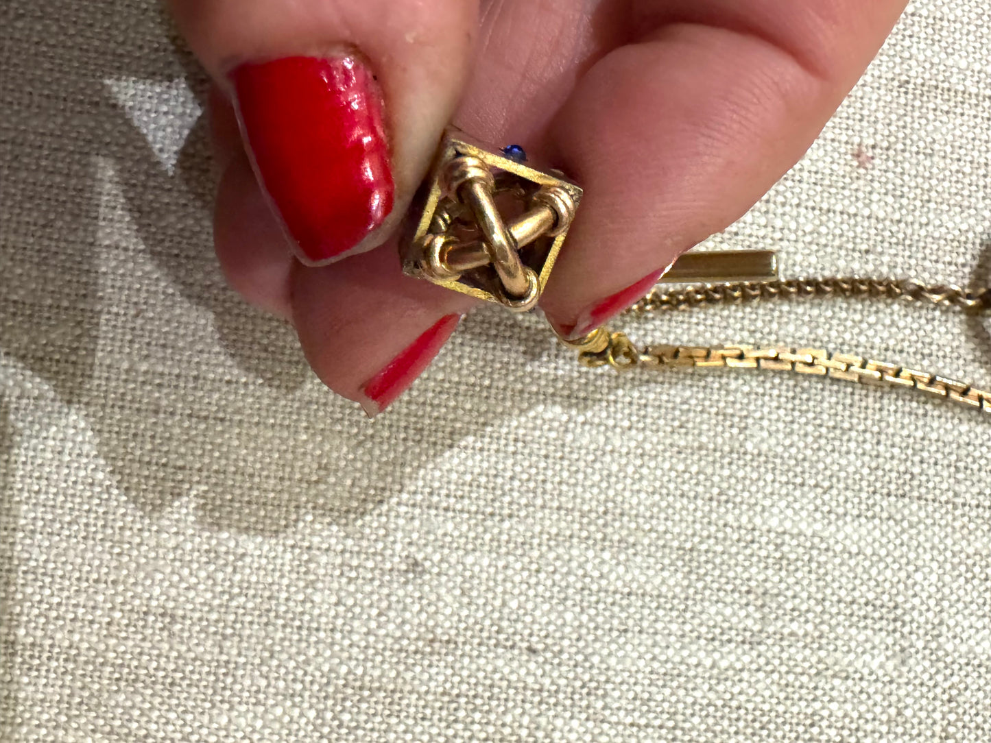 Antique Gold Filled Box Chain Watch Chain with Bauble