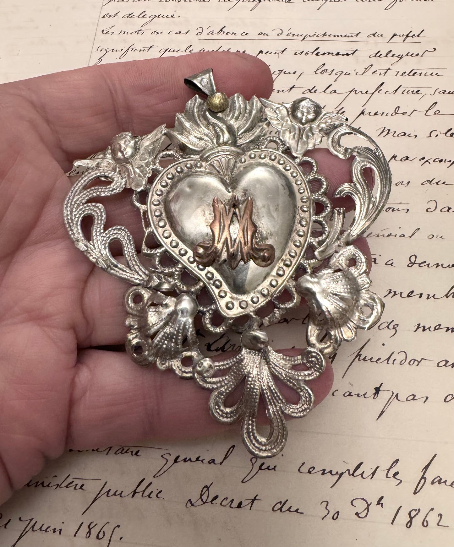 Medium Silver Repousse Ex Voto Heart #2