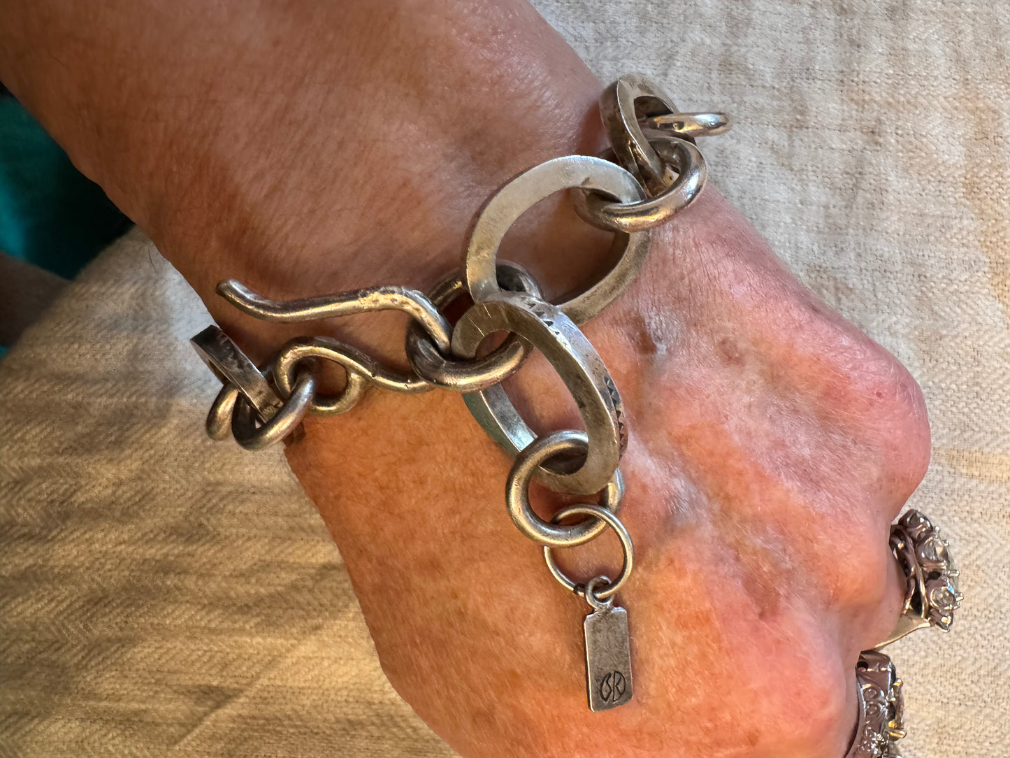 Large Stamped Native American Signed Link Bracelet