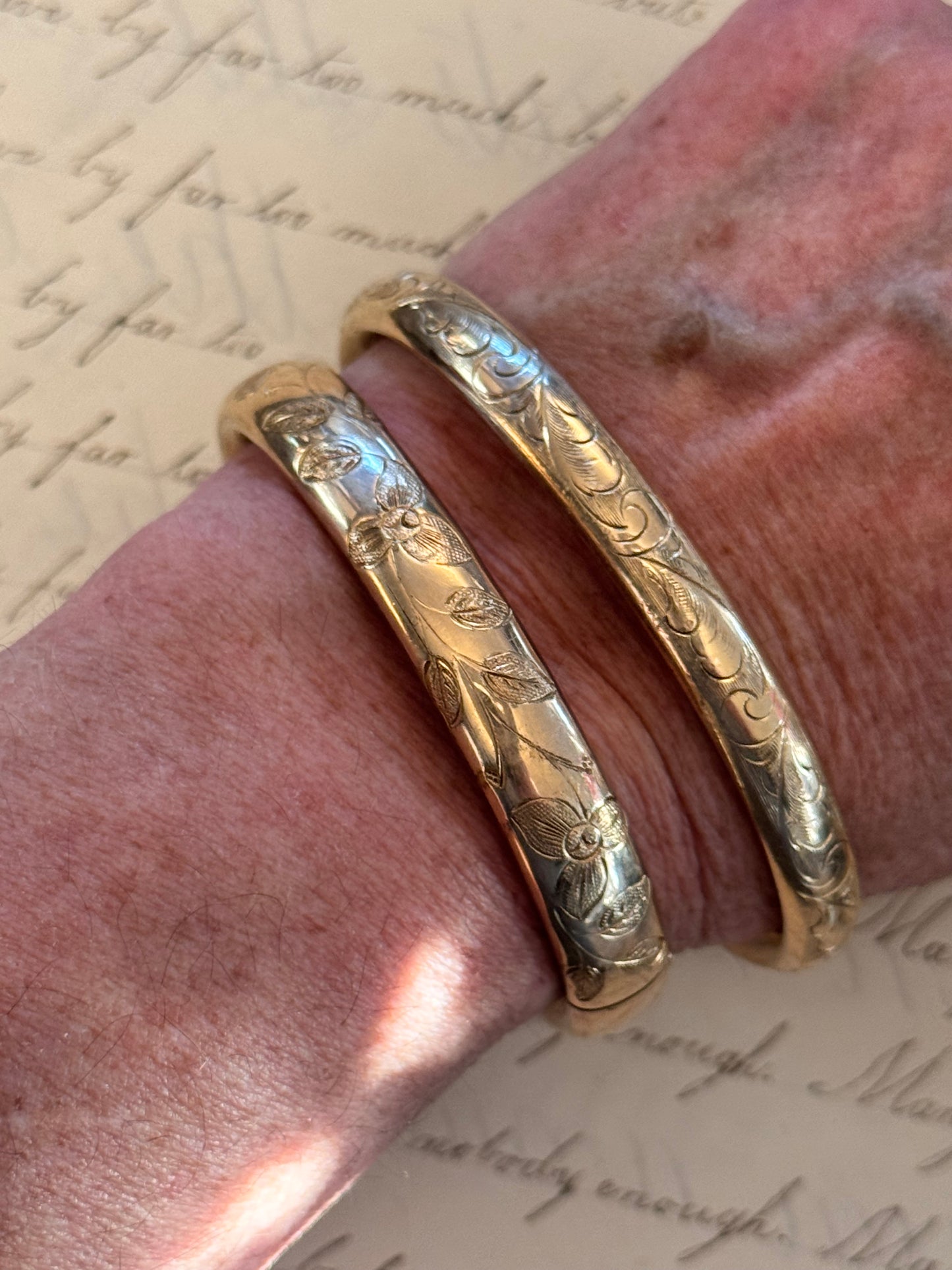 Rare Slip on Gold Filled Engraved Bangle