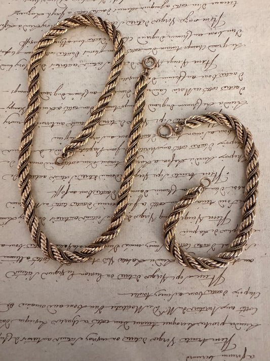 A heavy high-quality gold filled rope bracelet, and necklace set
