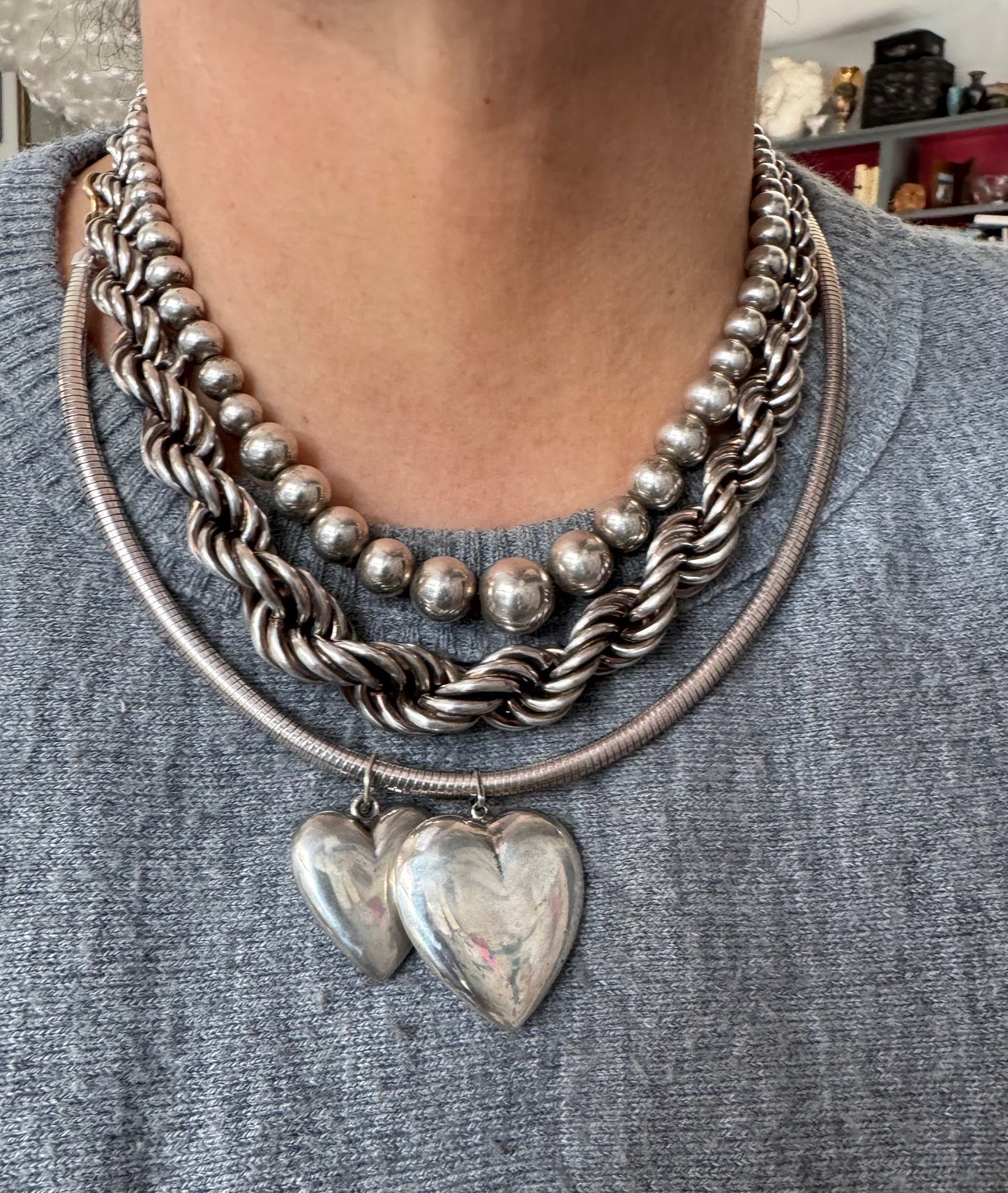 Medium Simple Vintage Silver Heart Pendant