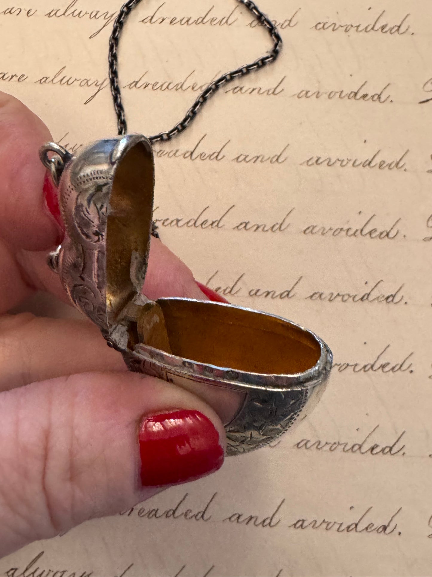 Victorian Silver Heart Shaped Match Safe on Chain
