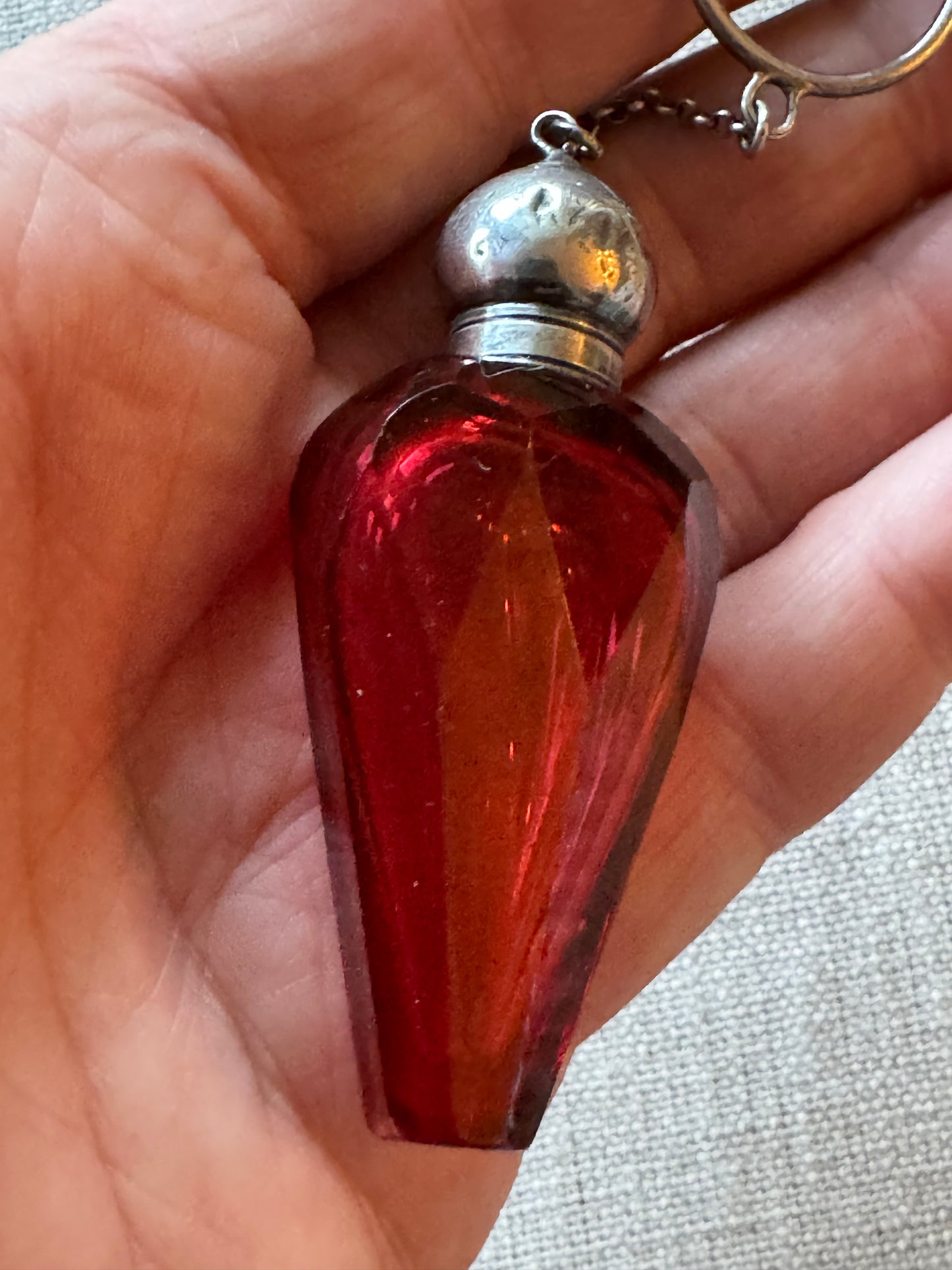 Exquisite Cranberry Glass and Sterling Perfume Bottle