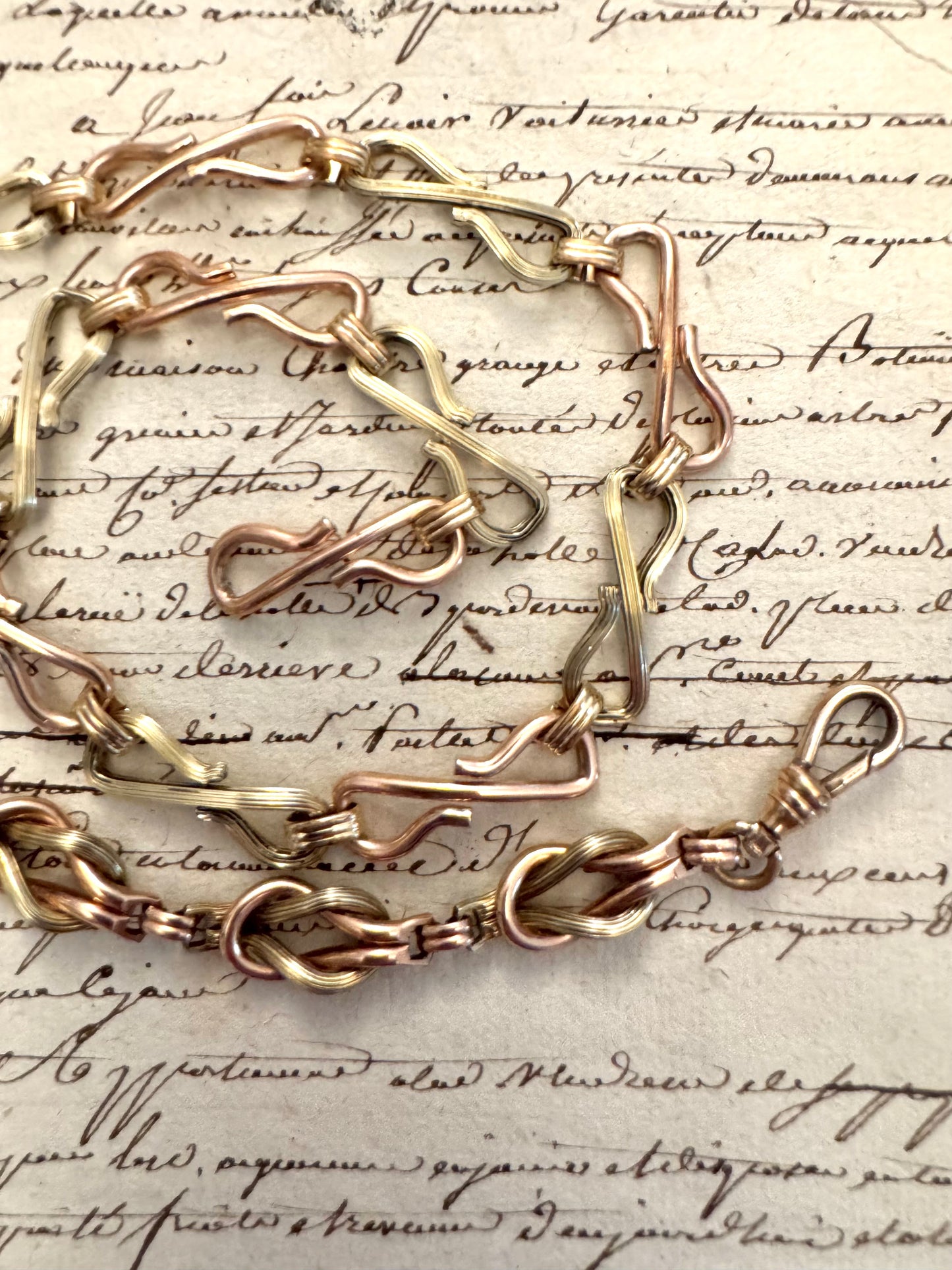 Heavy Bi-Color Knot Motif Antique Gold Filled Watch Chain
