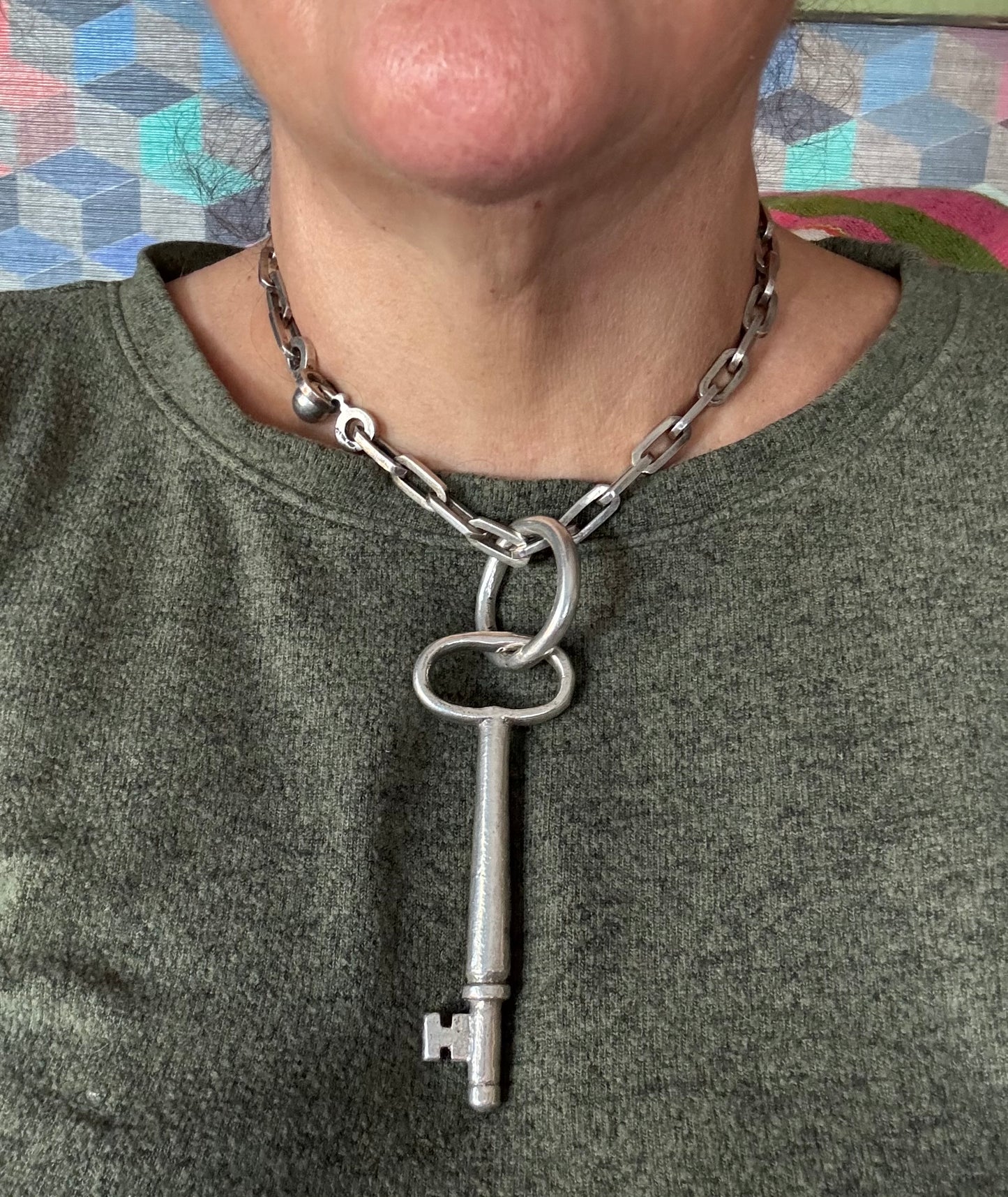 Huge Sterling Silver Skeleton Key with Ring