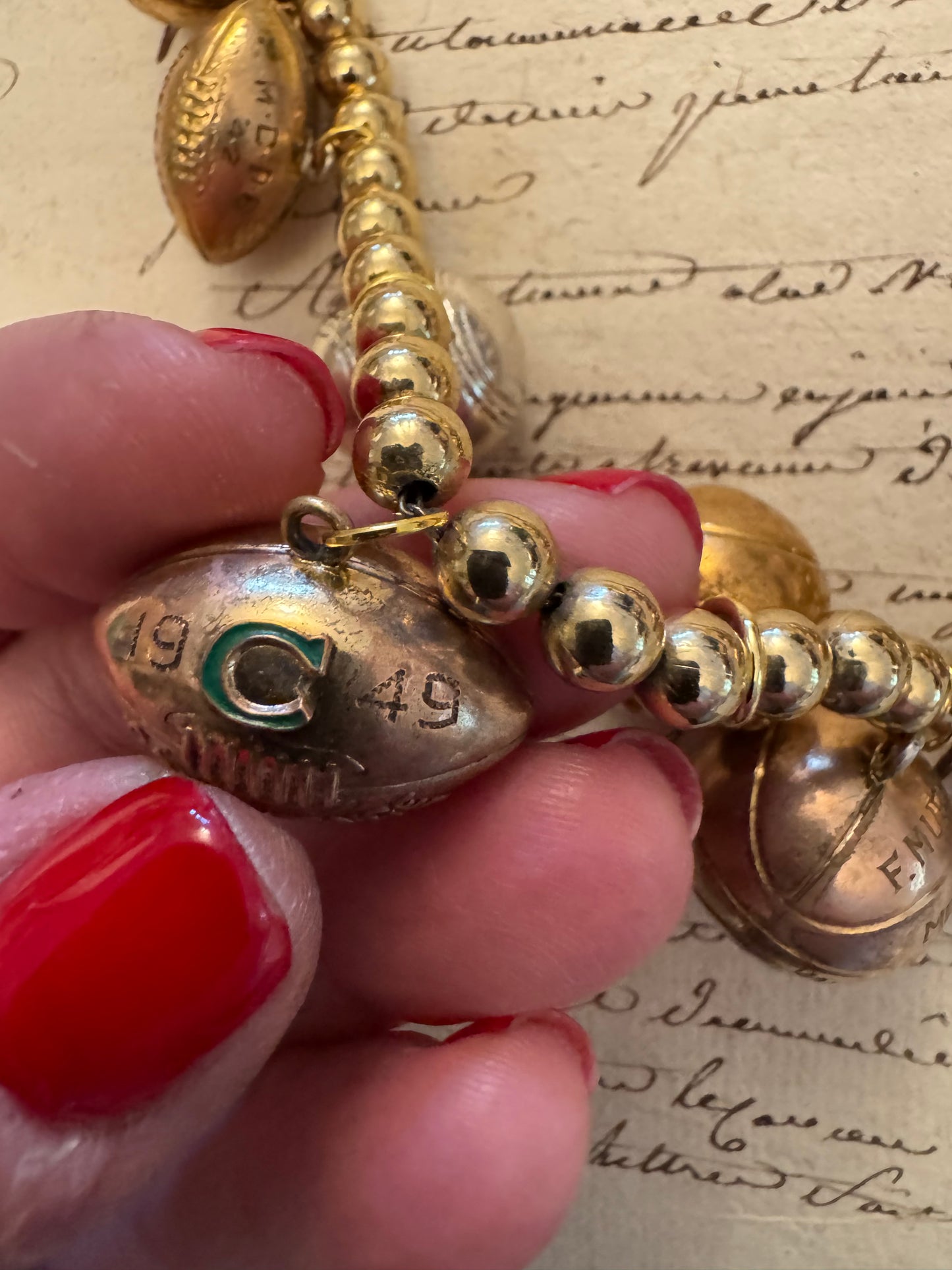Gold Filled Sports Ball and Bead Charm Necklace