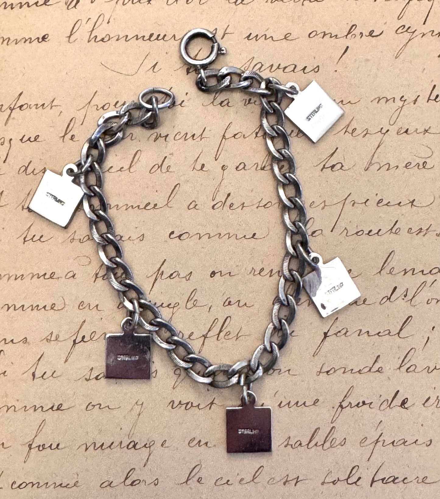 Vintage Sterling and Enamel Nautical Flag Charm Bracelet “JERRY”