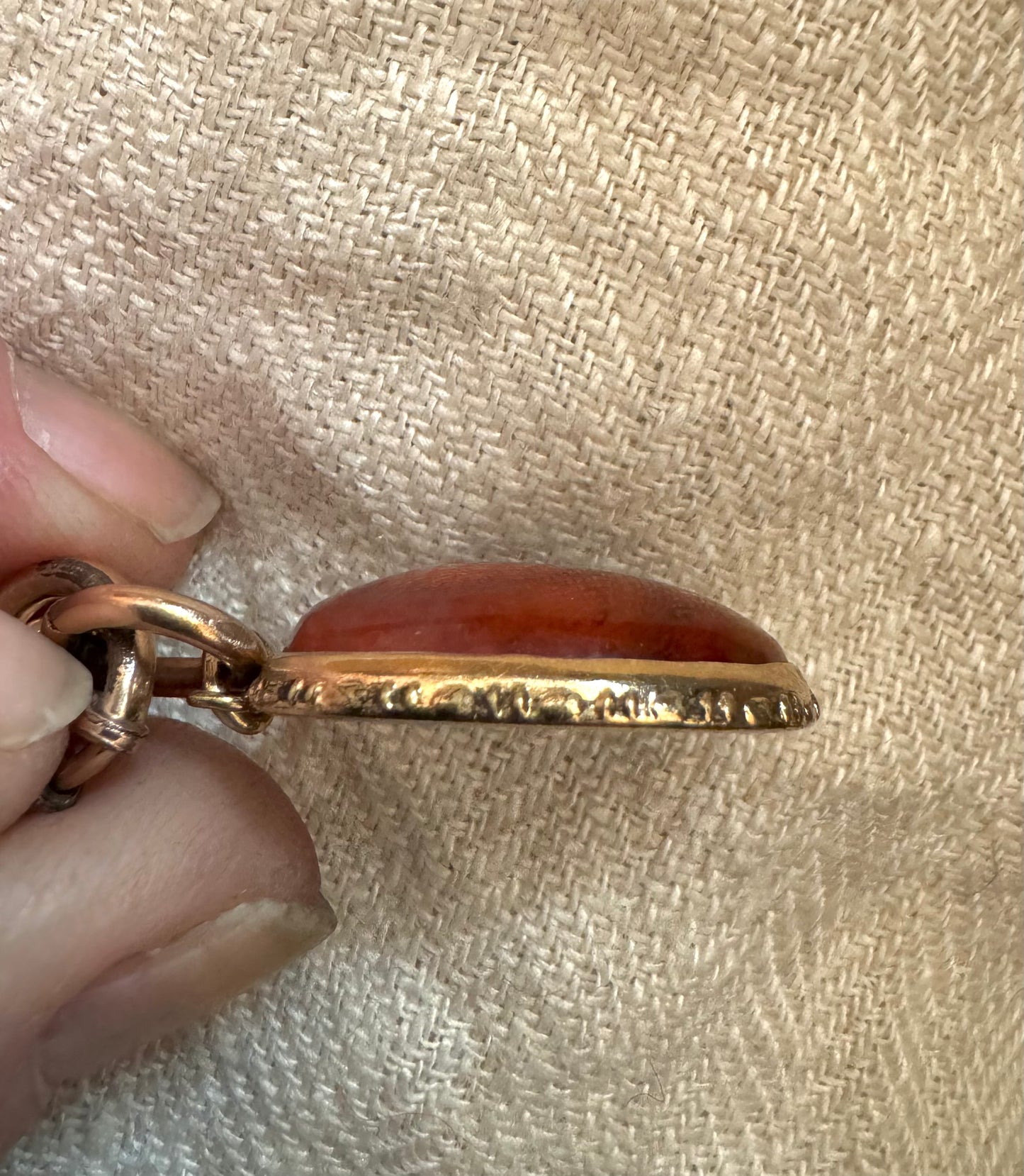 Beautiful French Deco Gold Filled Watch Chain with Moss Agate Fob