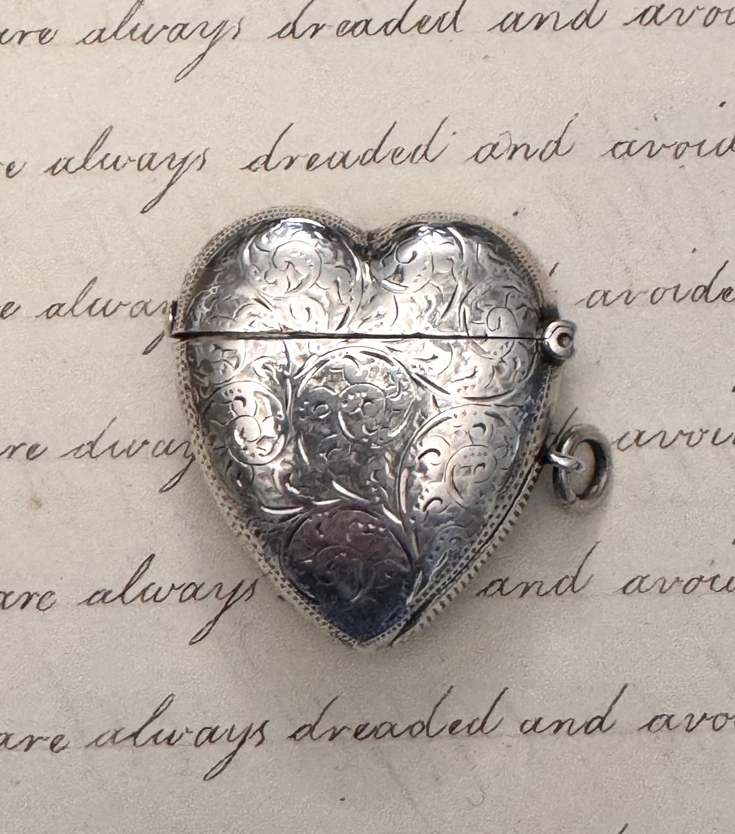 Enormous Engraved Victorian Sterling Heart Shaped Match Safe with FGR Monogram