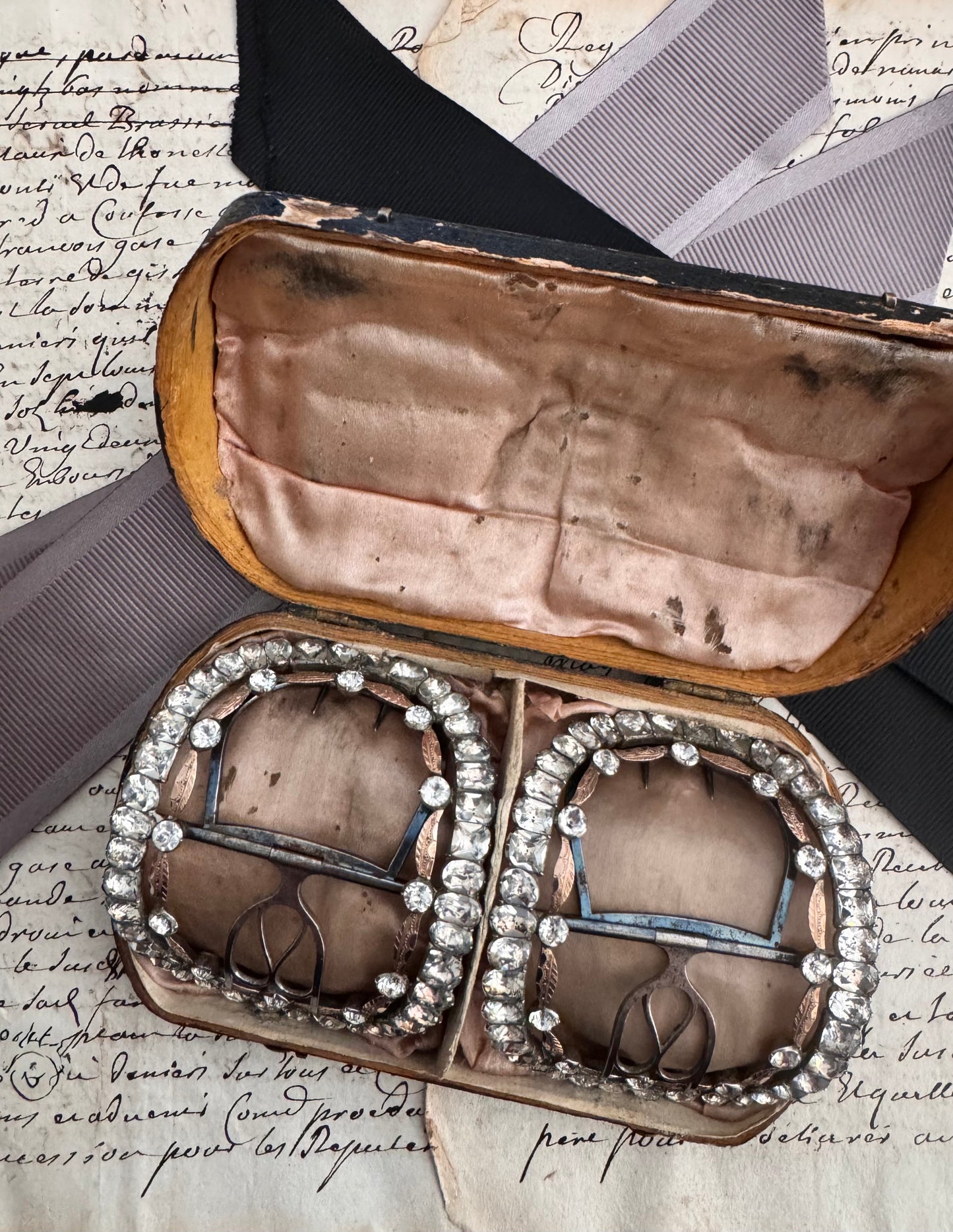 Pristine Pair of Georgian Paste Shoe Buckles in Original Box