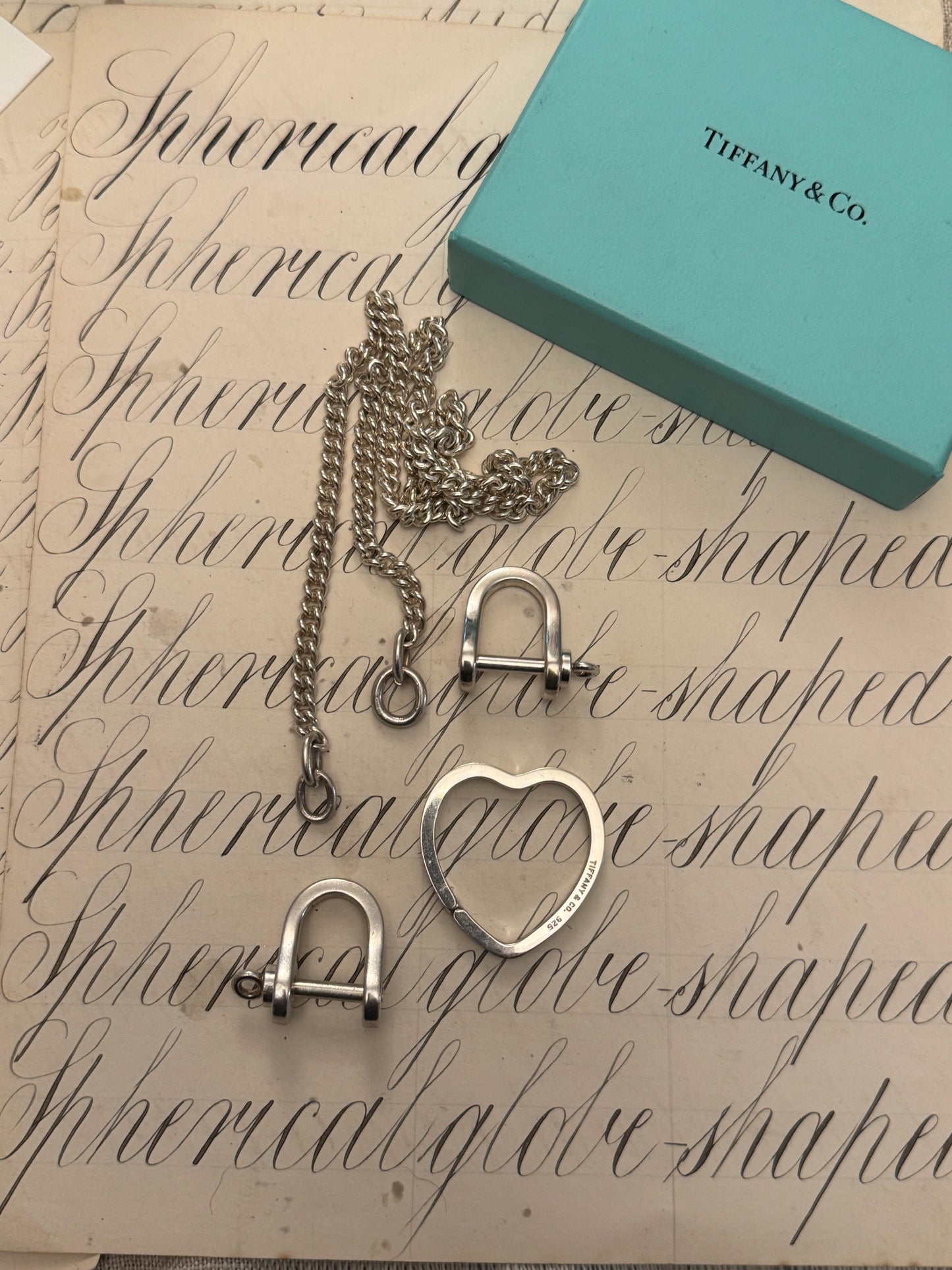 Amazing Vintage Sterling Tiffany Set with Chain, Heart Connector and Shackles