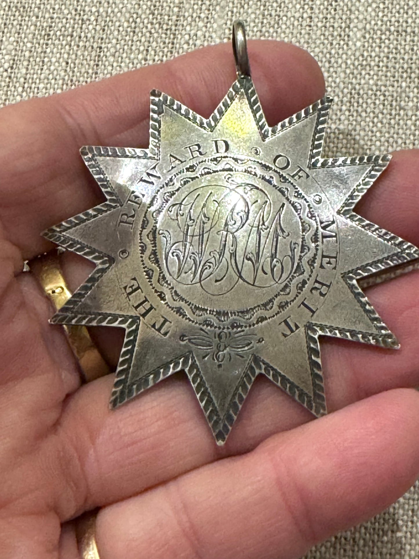 Beautiful Sterling Star Shaped Award of Merit Medallion
