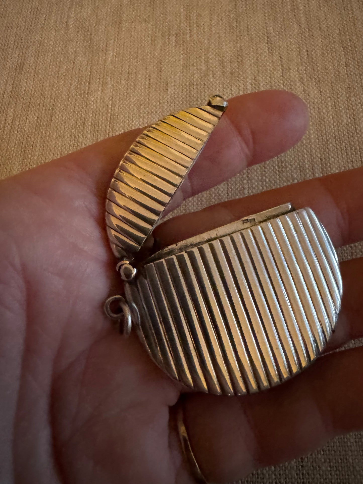 Elegant Deco Striped Round Match Safe with Emerald