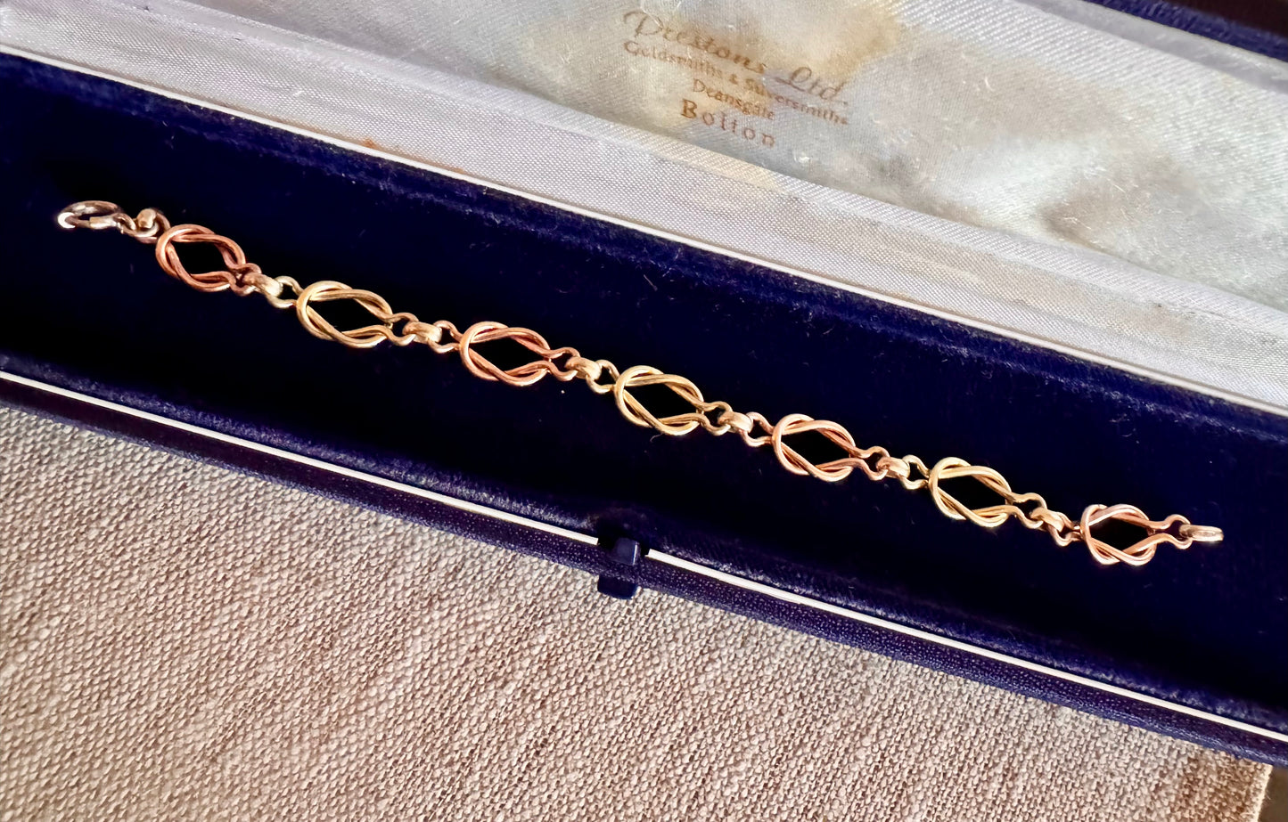 Gorgeous Vintage Bi-Color Square Knot Link Gold Filled Bracelet