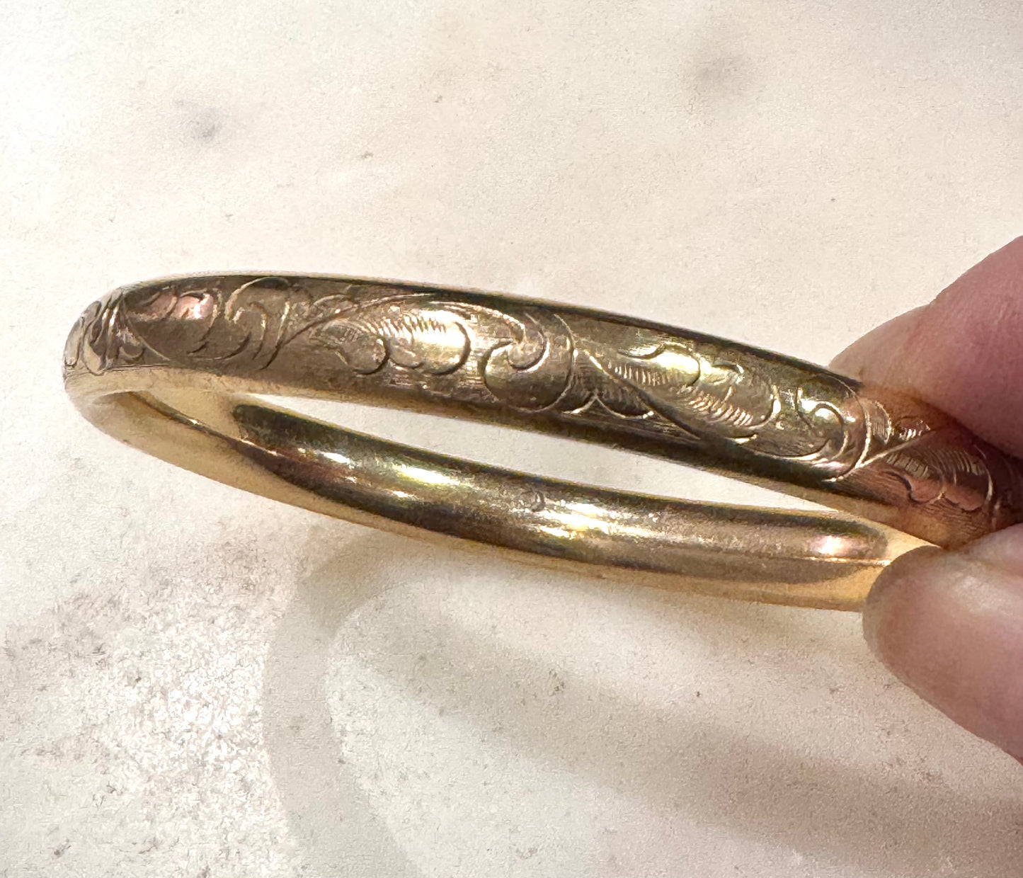 Rare Slip on Gold Filled Engraved Bangle