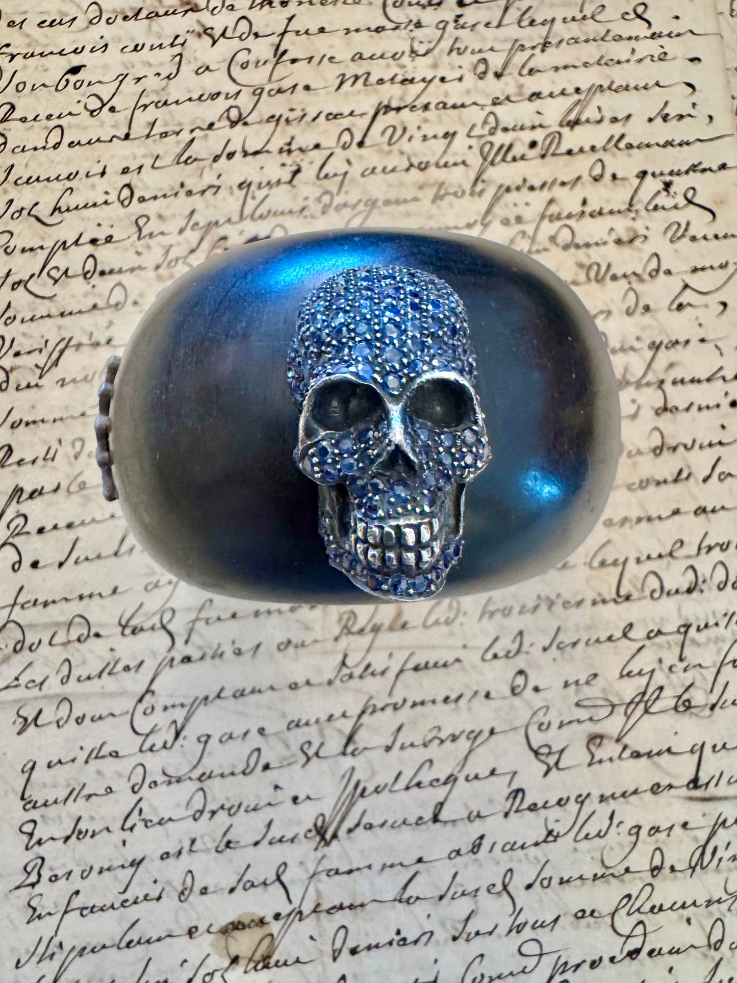 JKC Sapphire and Ebony Skull Cuff