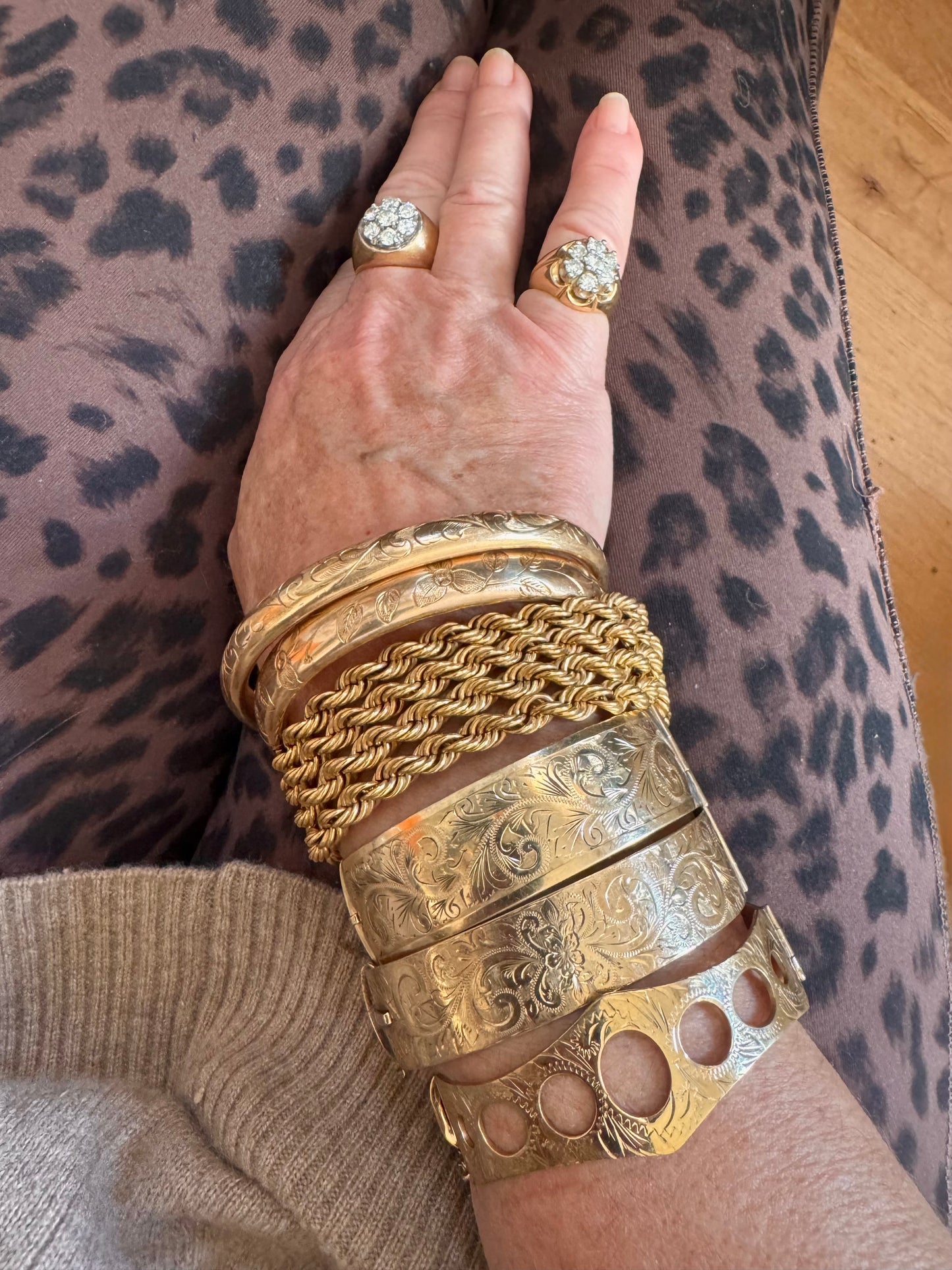 Rare Slip on Gold Filled Engraved Bangle