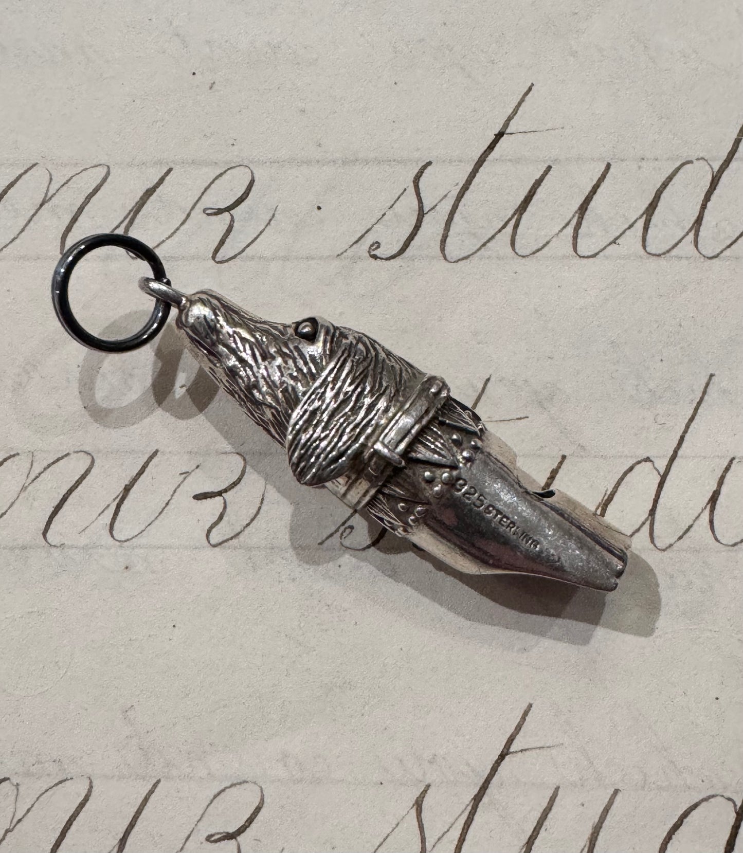sterling silver English dog shaped whistle