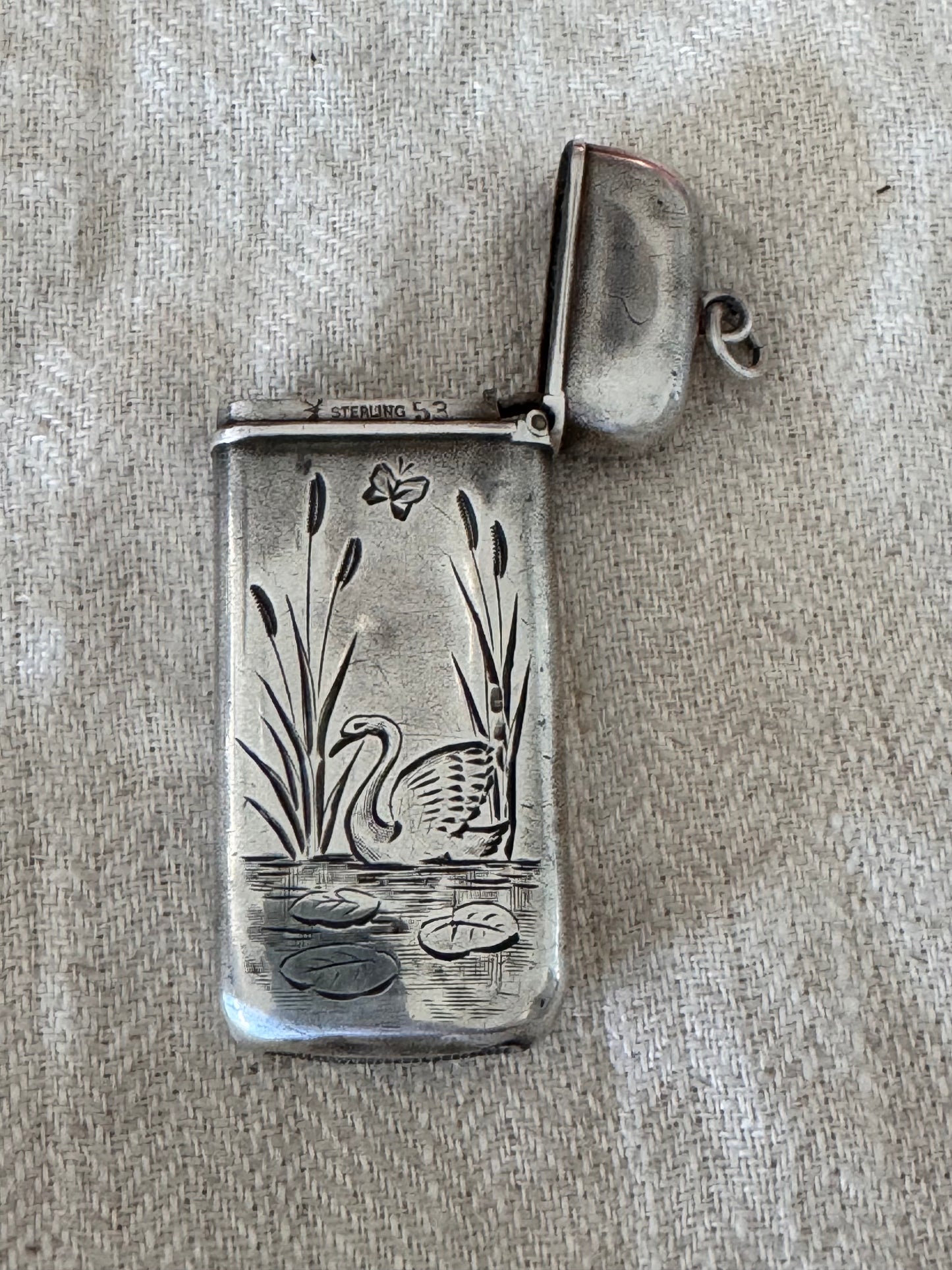 Elongated Engraved Silver Match Safe